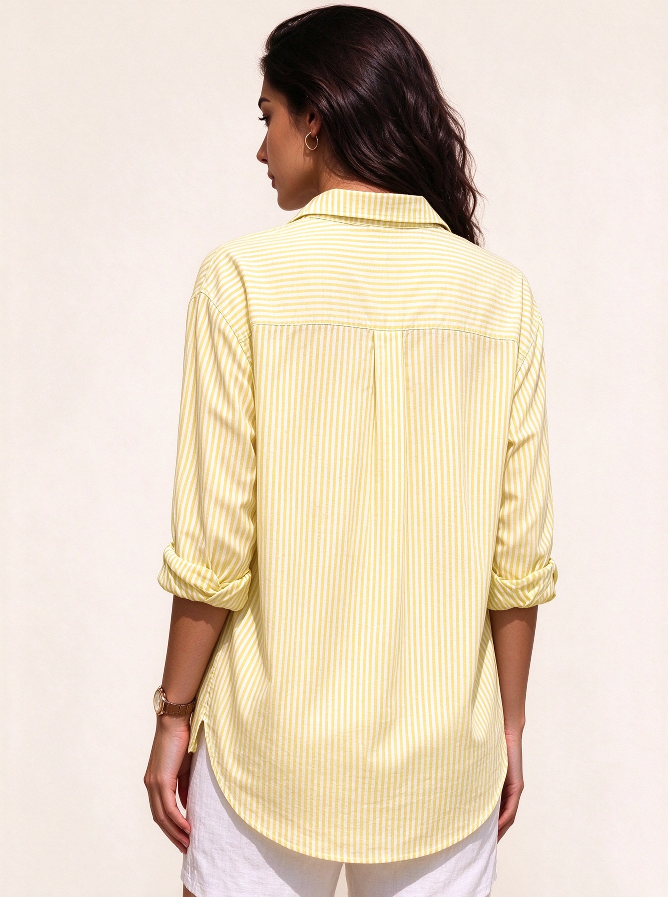 Yellow Striped Long Sleeves Regular Shirt