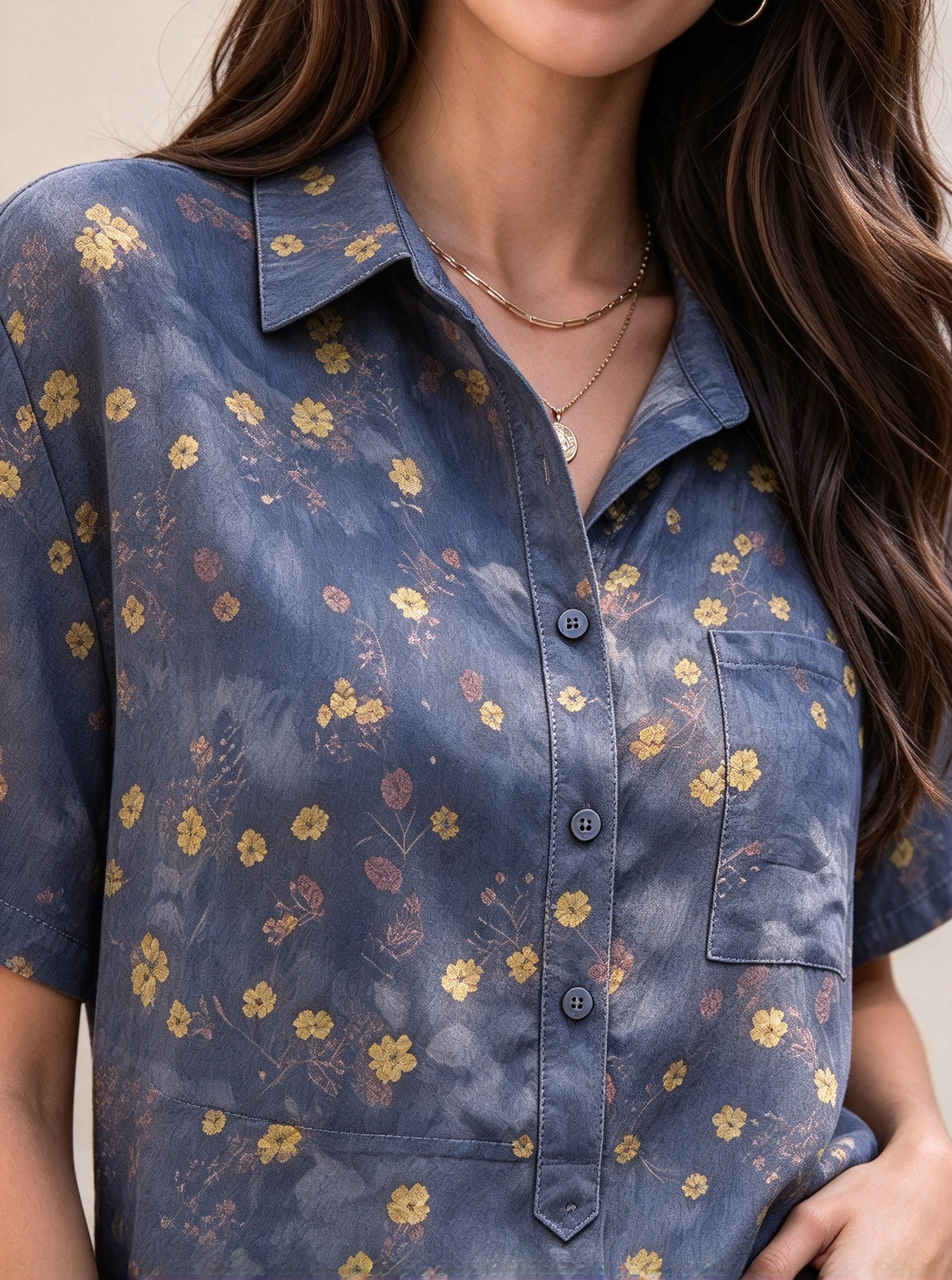 Dark Blue Printed Short Sleeves Regular Shirt