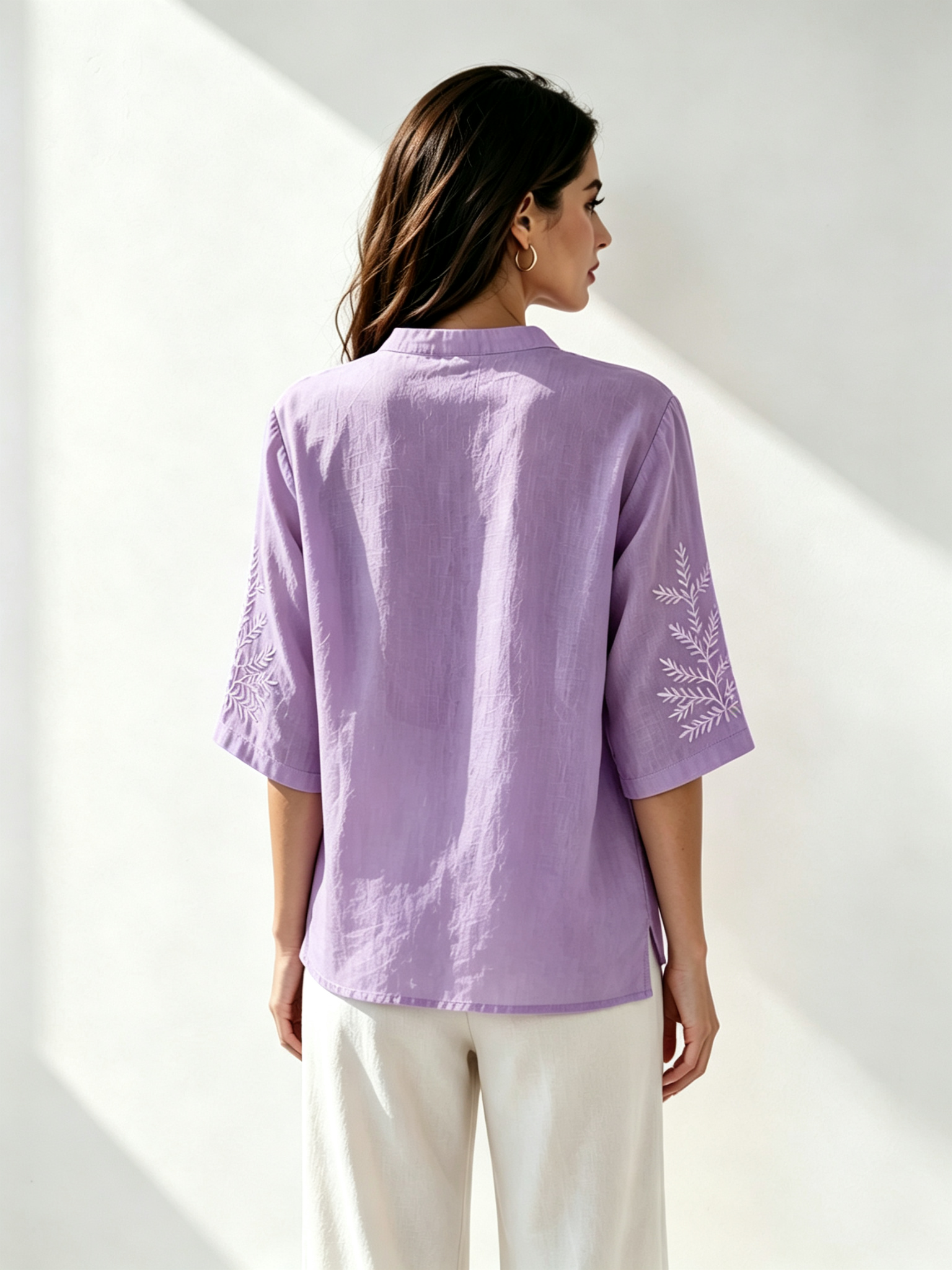 Purple Embroidered Short Sleeves Regular Shirt