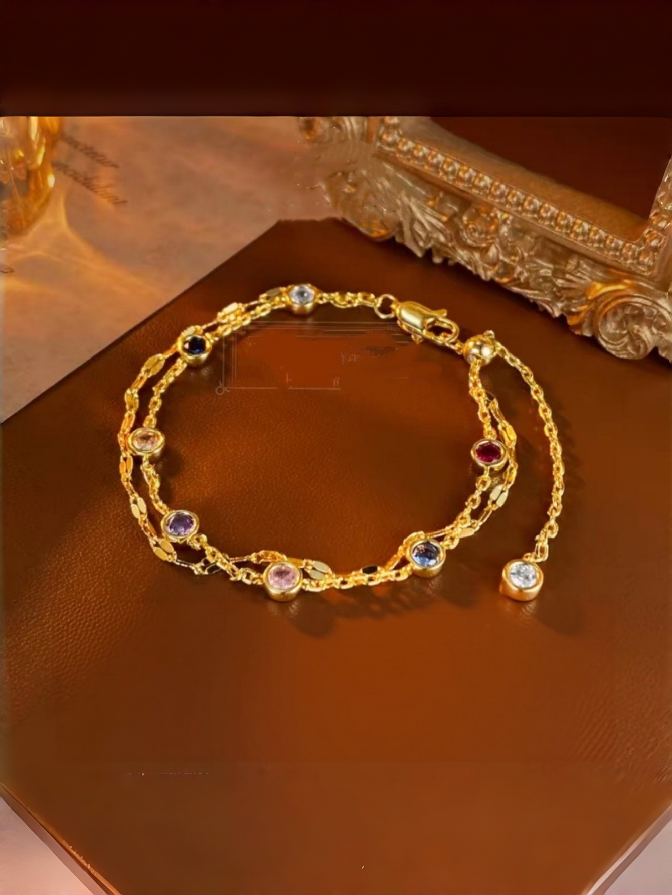 Gold Gemstone Link Bracelet
