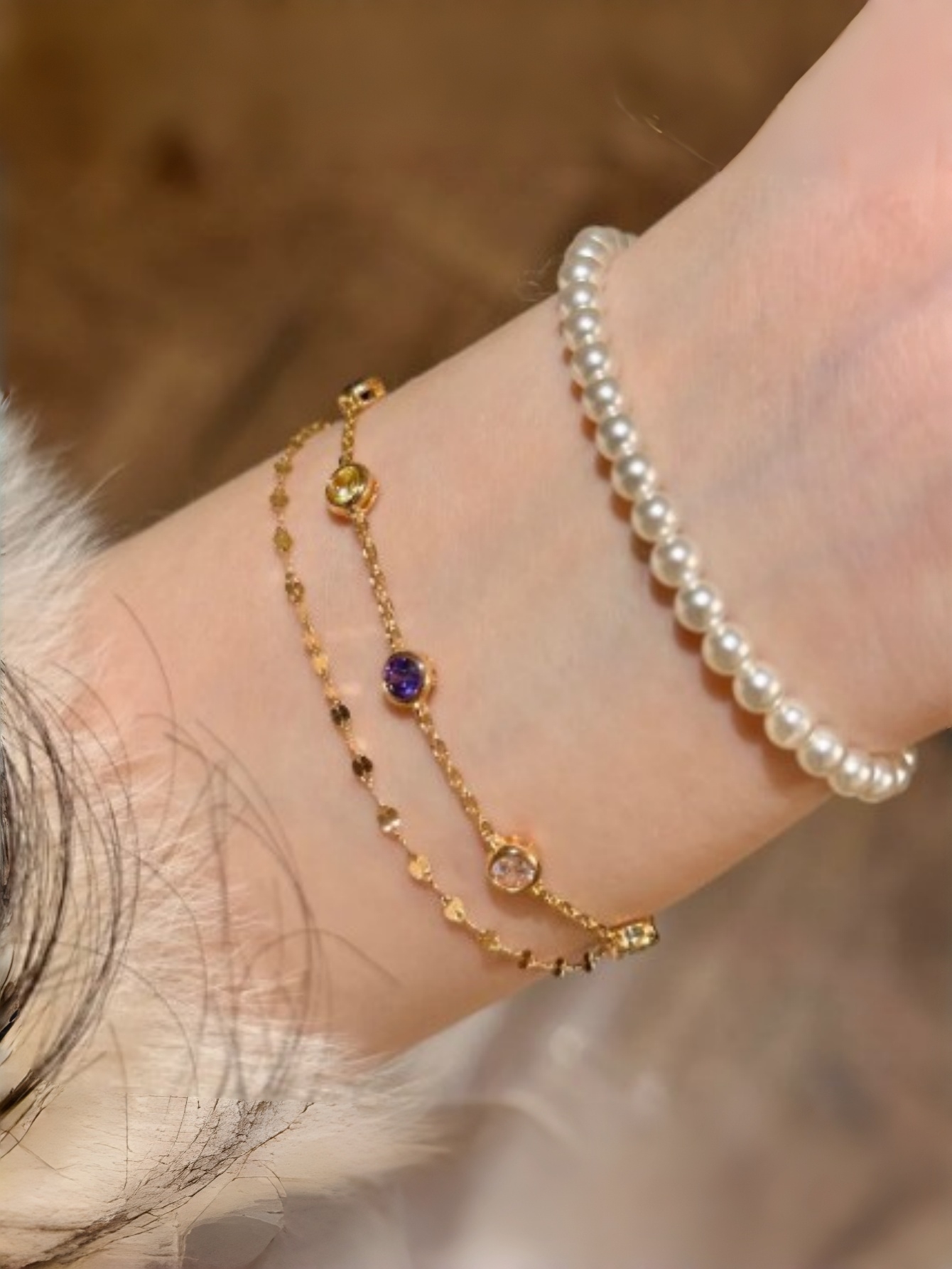Gold Gemstone Link Bracelet
