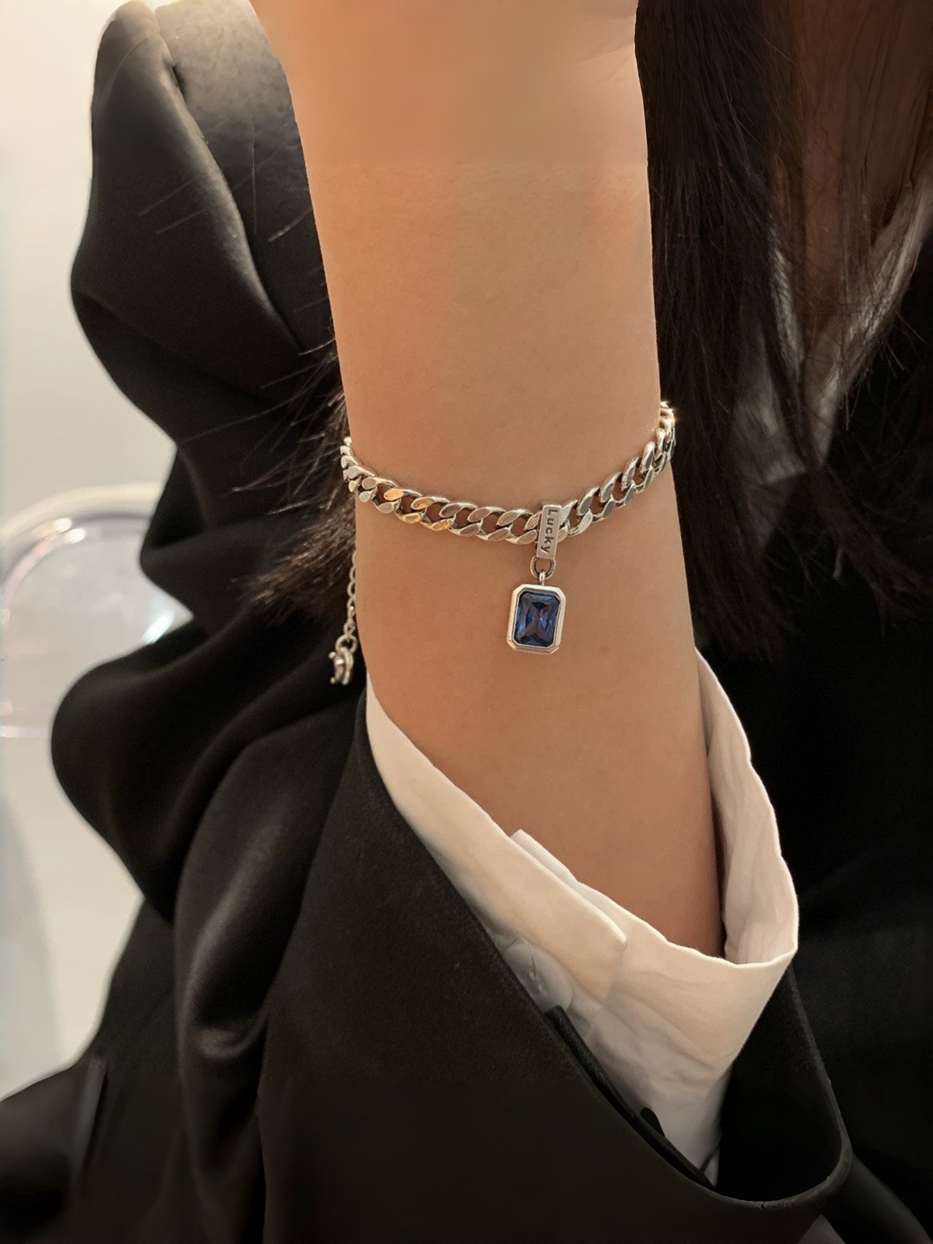 Silver Gemstone Link Bracelet