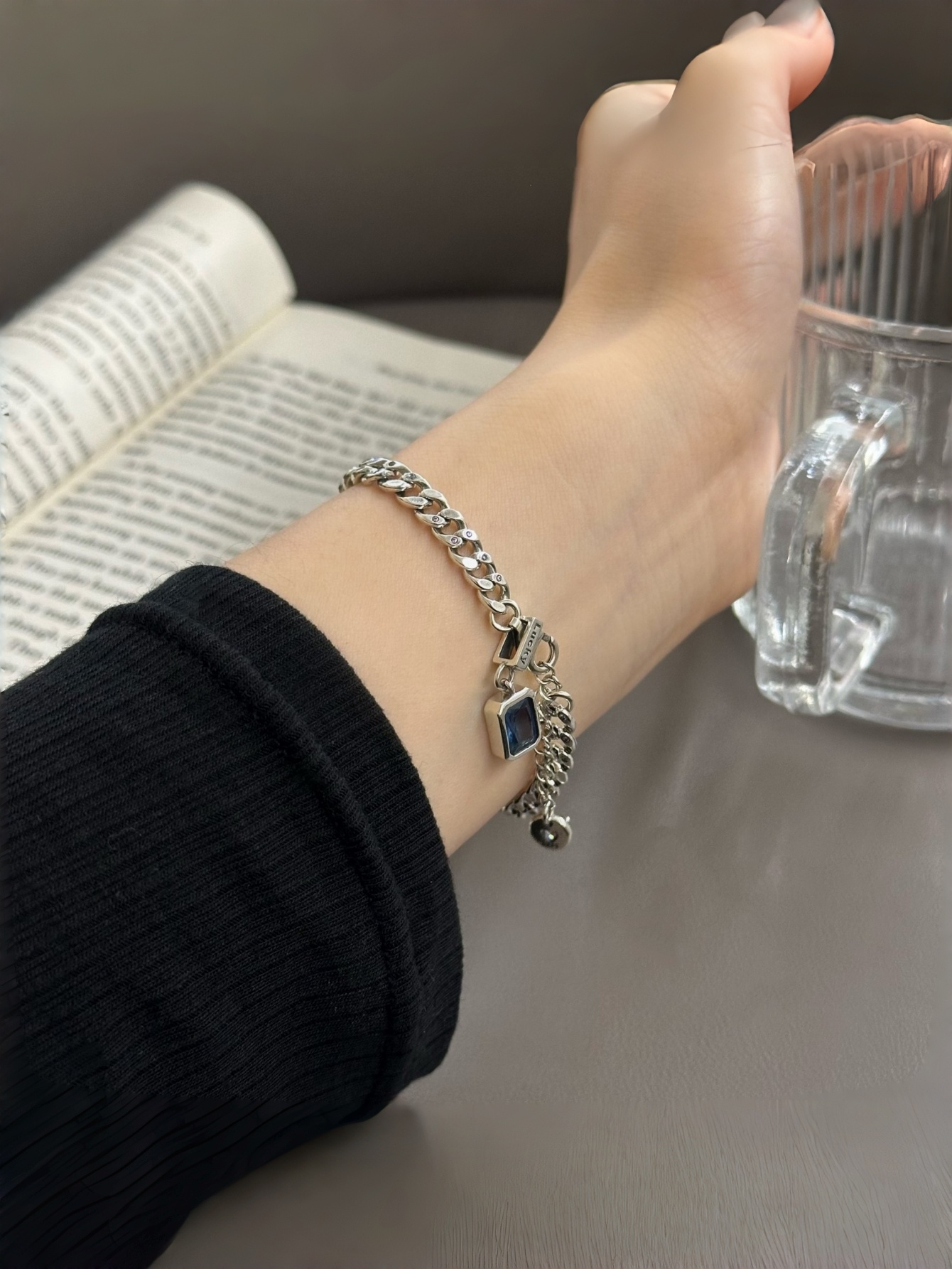 Silver Gemstone Link Bracelet