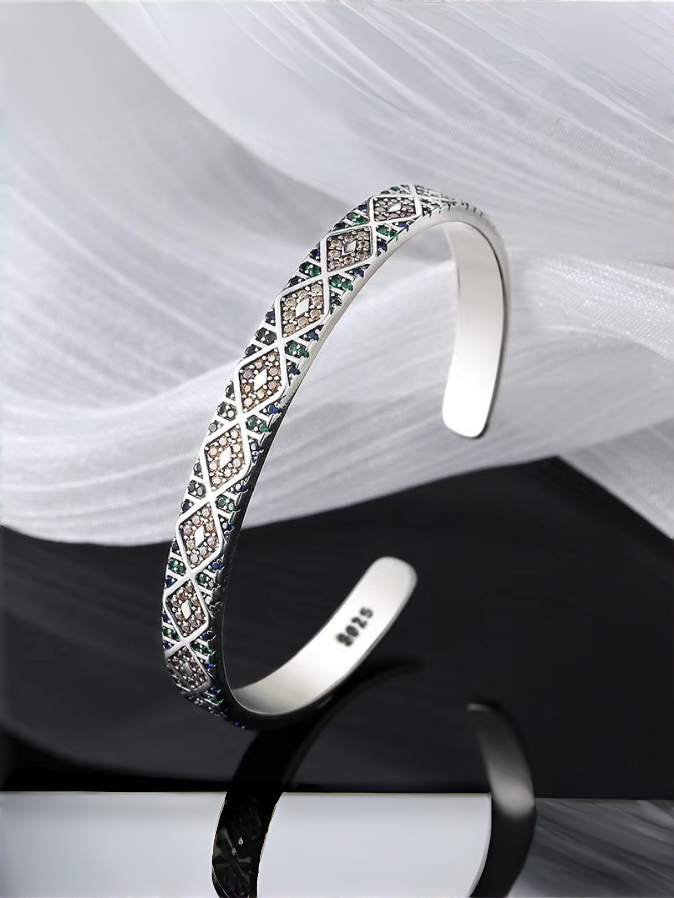 Silver Gemstone Cuff Bracelet