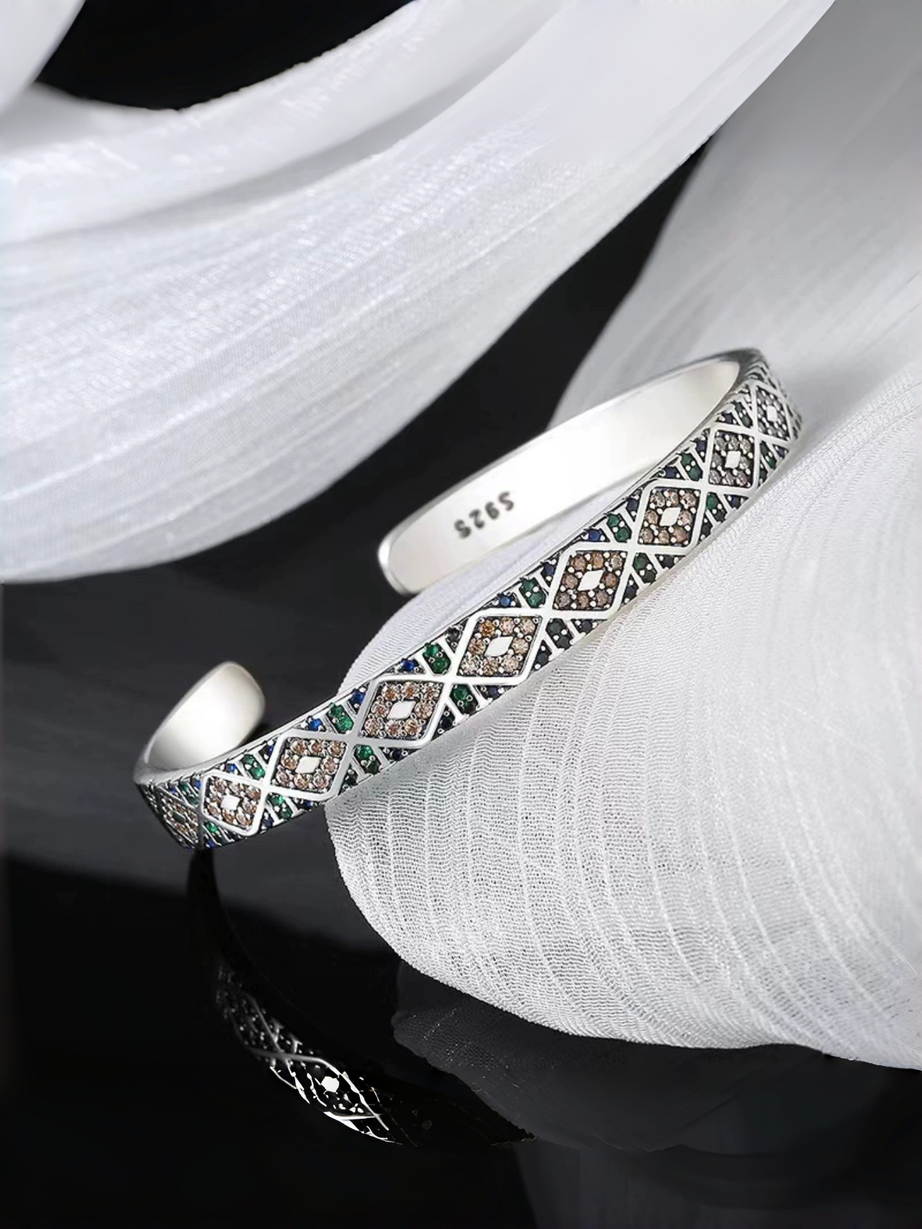 Silver Gemstone Cuff Bracelet