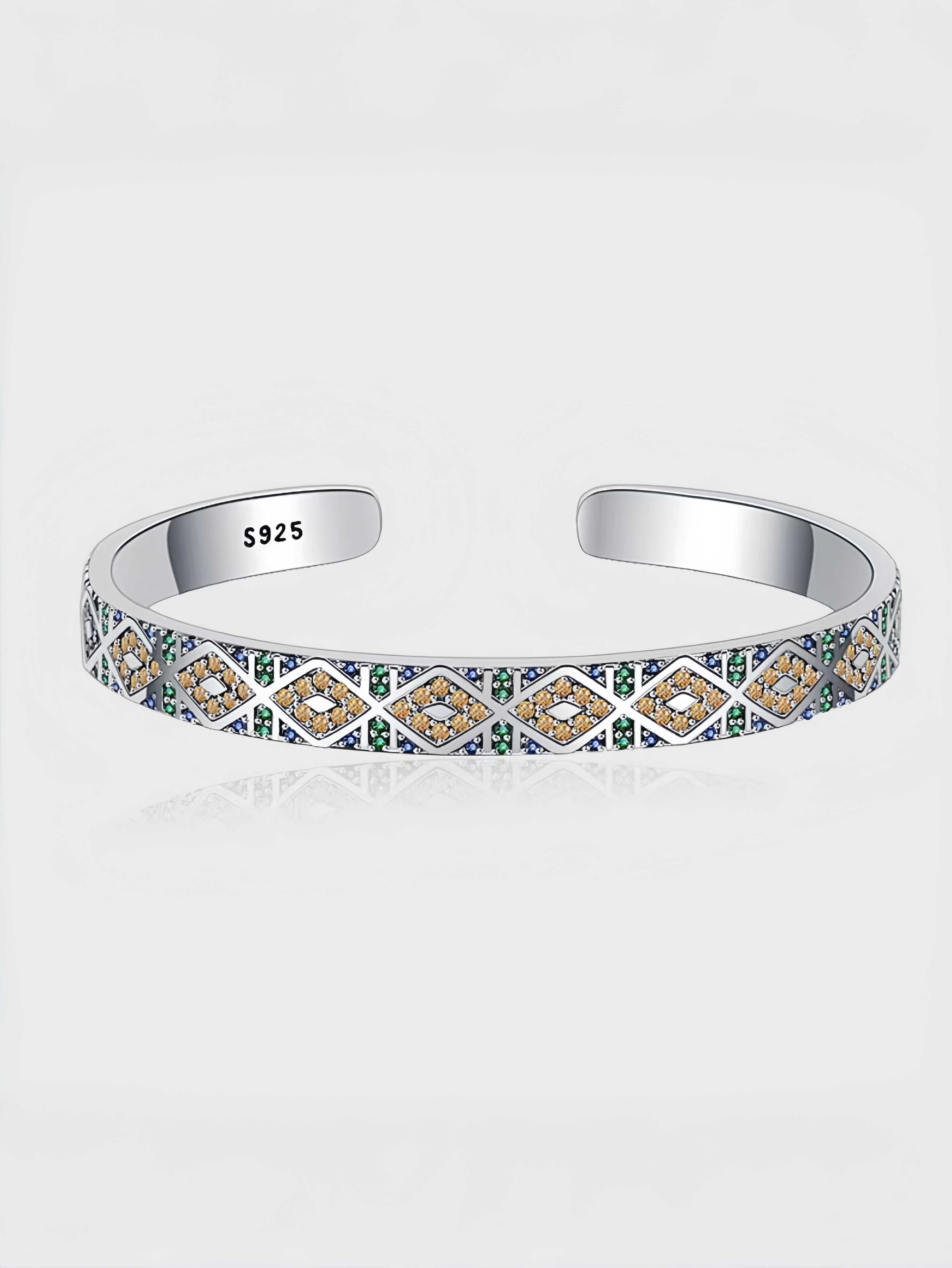 Silver Gemstone Cuff Bracelet