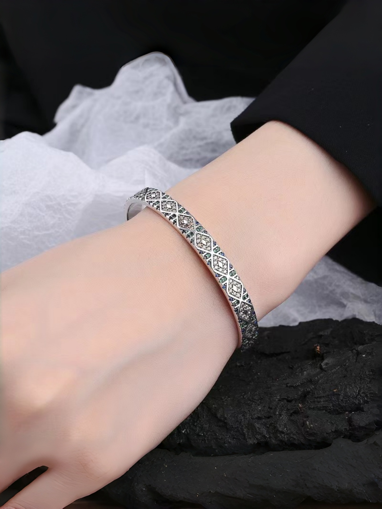 Silver Gemstone Cuff Bracelet