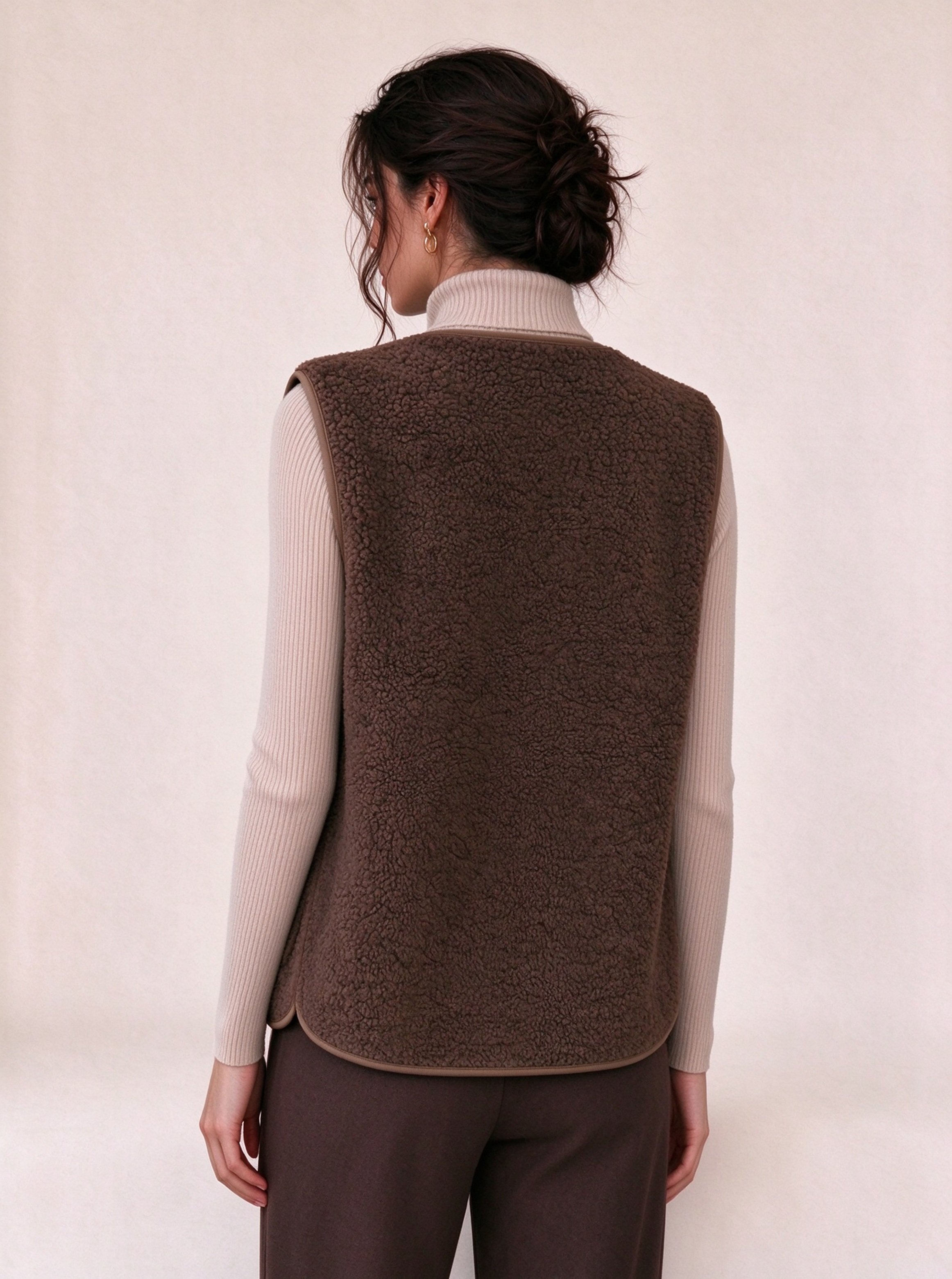 Brown Solid Regular Gilet with Long Sleeves