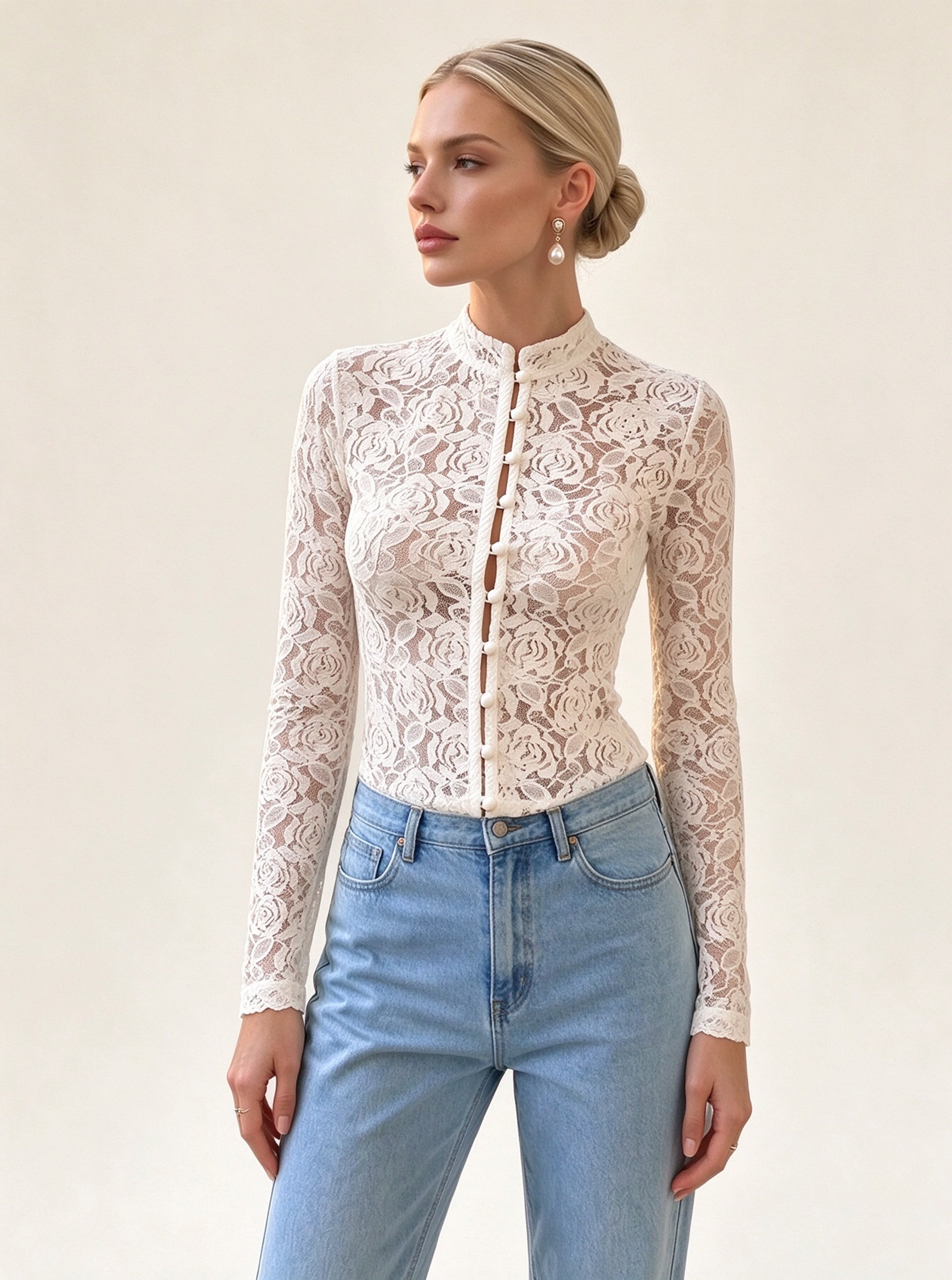 White Embroidered Collared Top