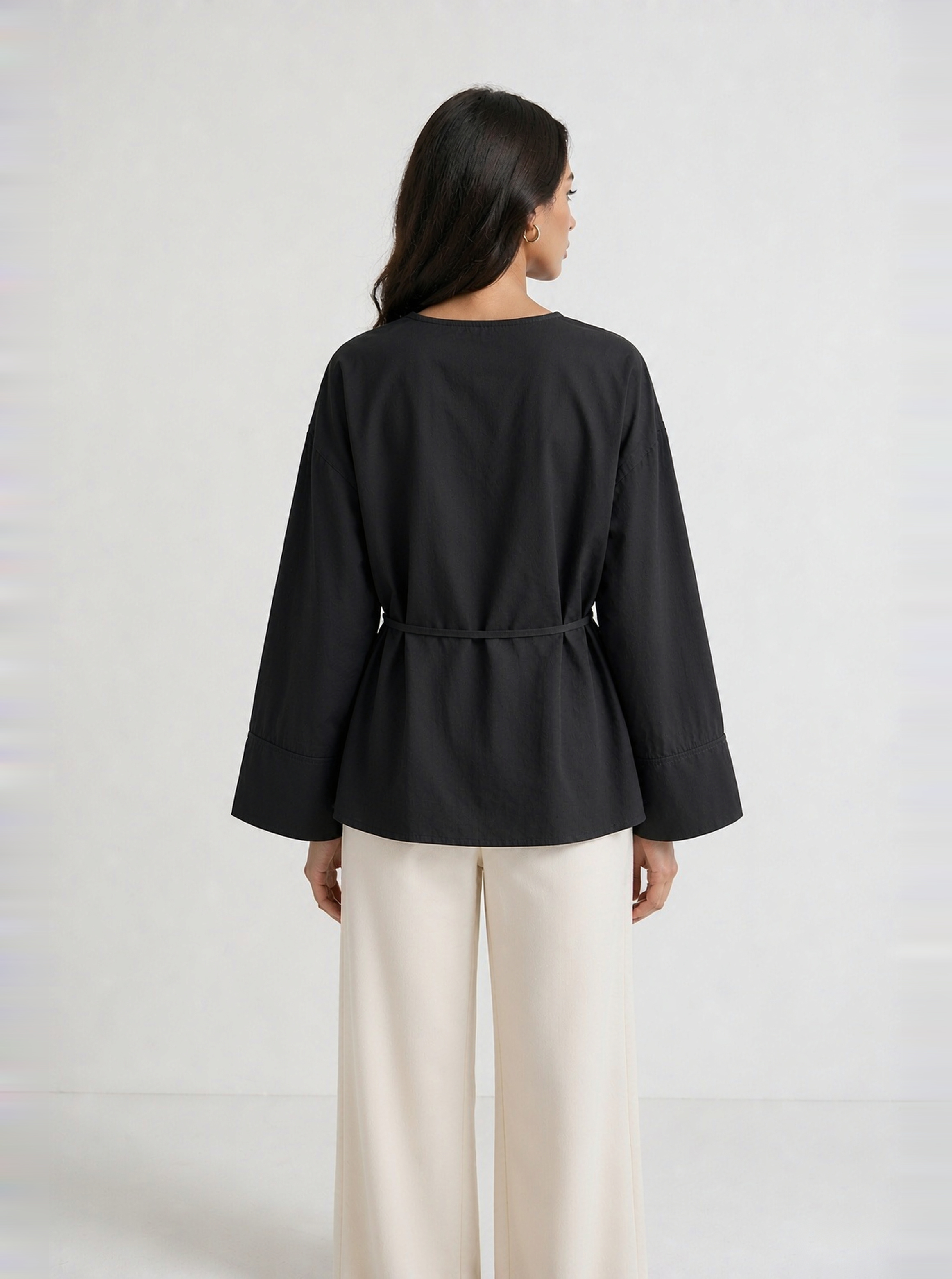 Black Solid V Neck Top