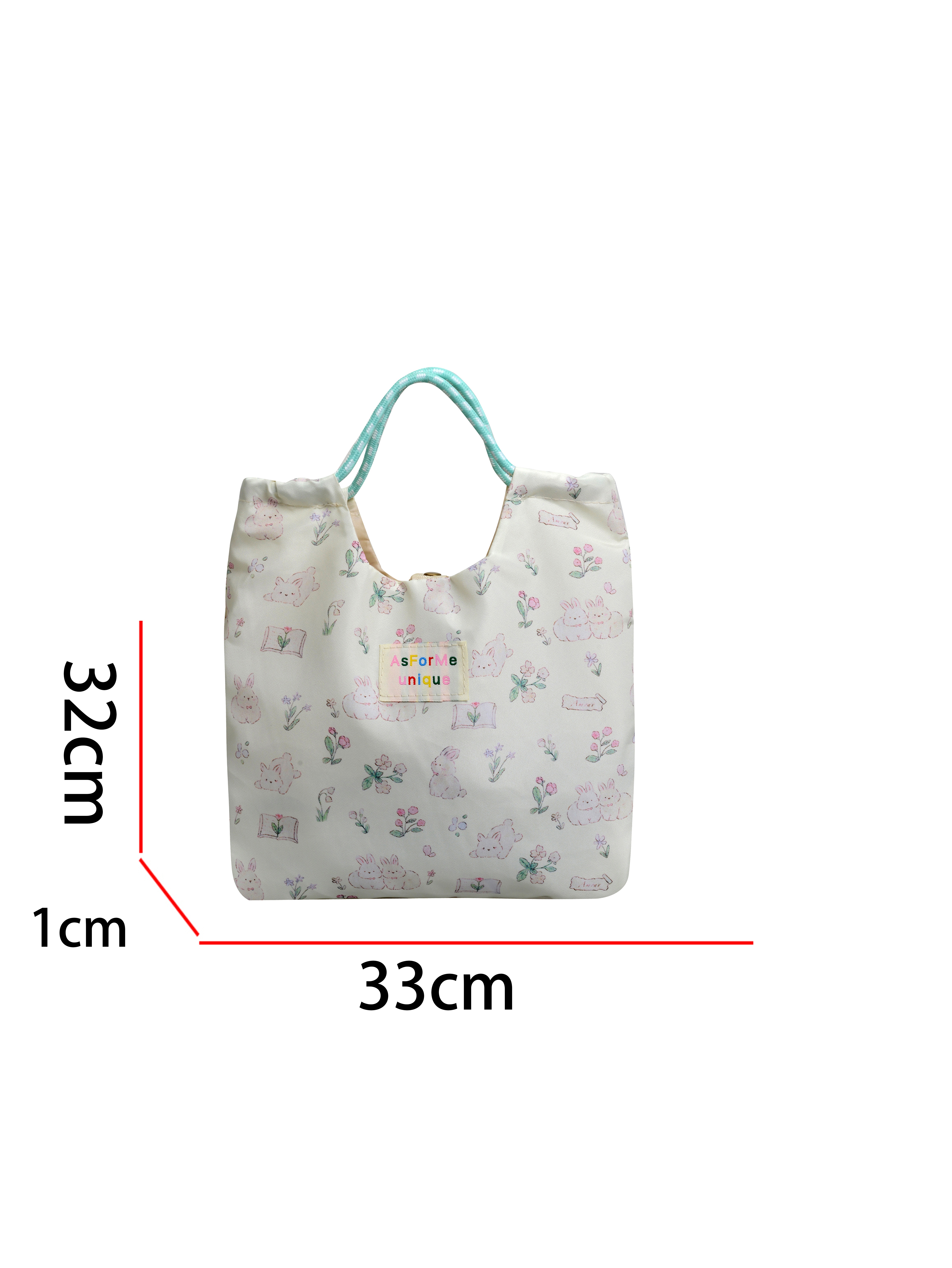 White Bunny Print Tote Bag with Rope Handles