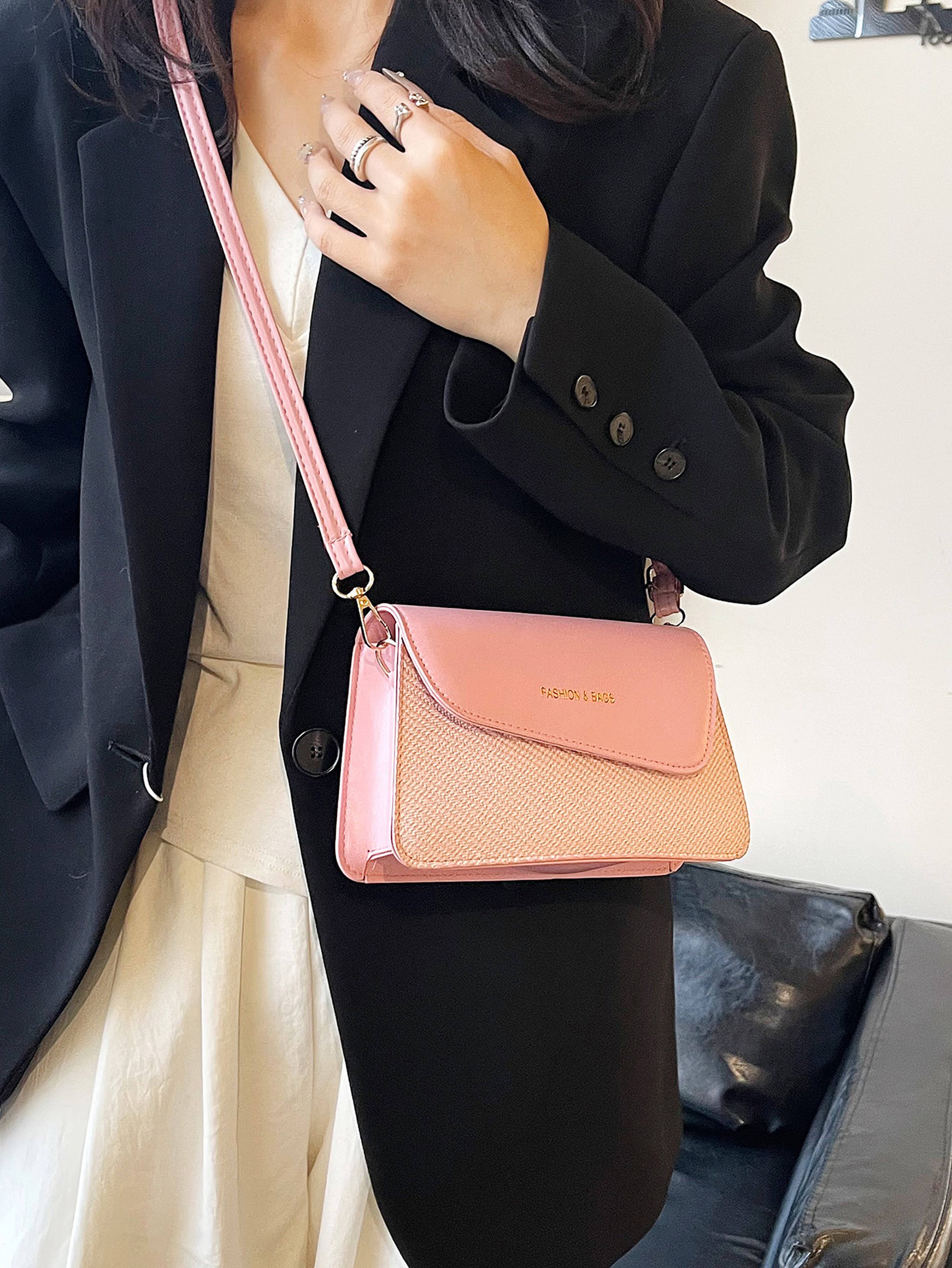 Pink Crossbody Bag with Magnetic Closure