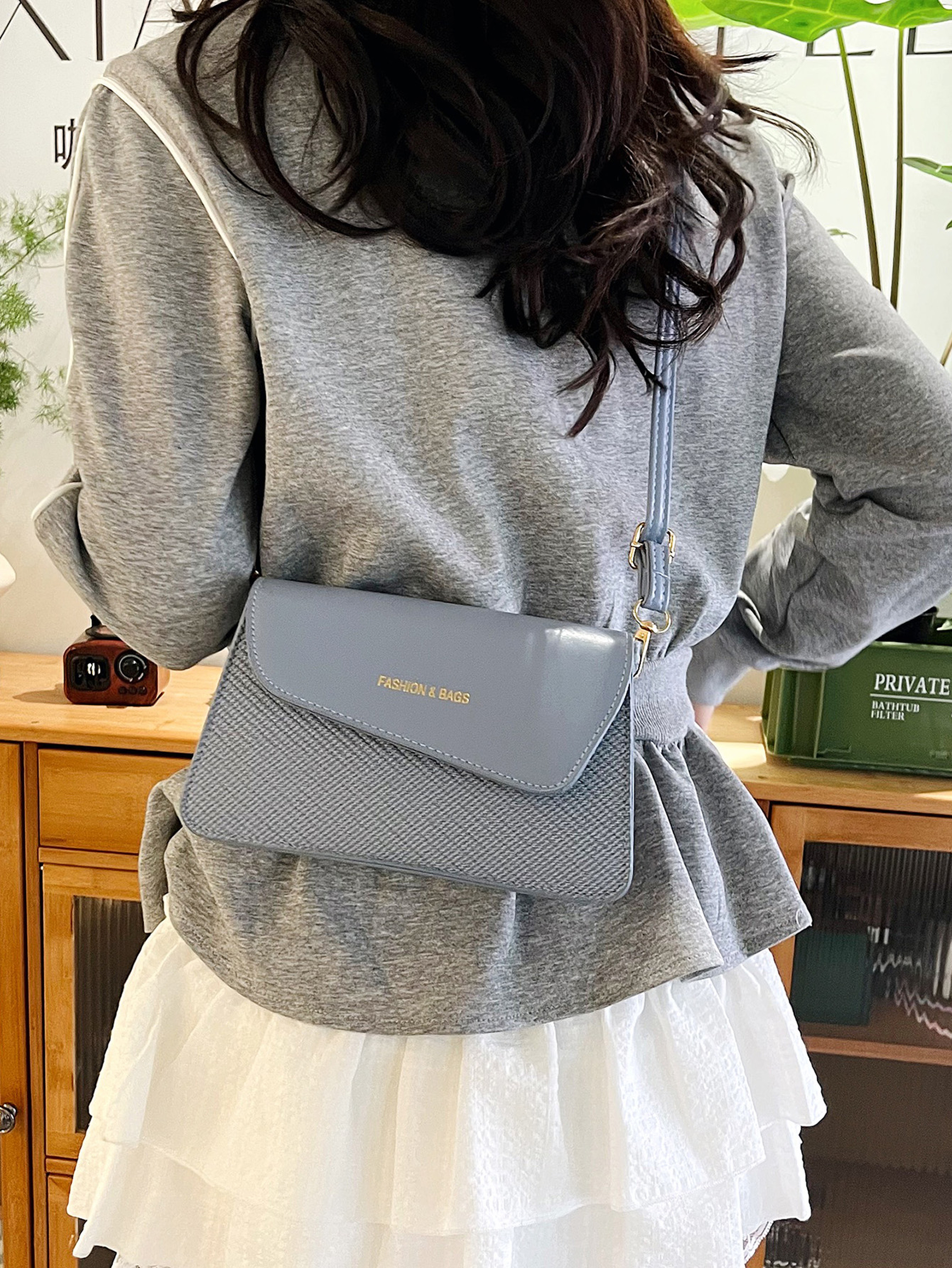 Blue Crossbody Bag with Magnetic Closure