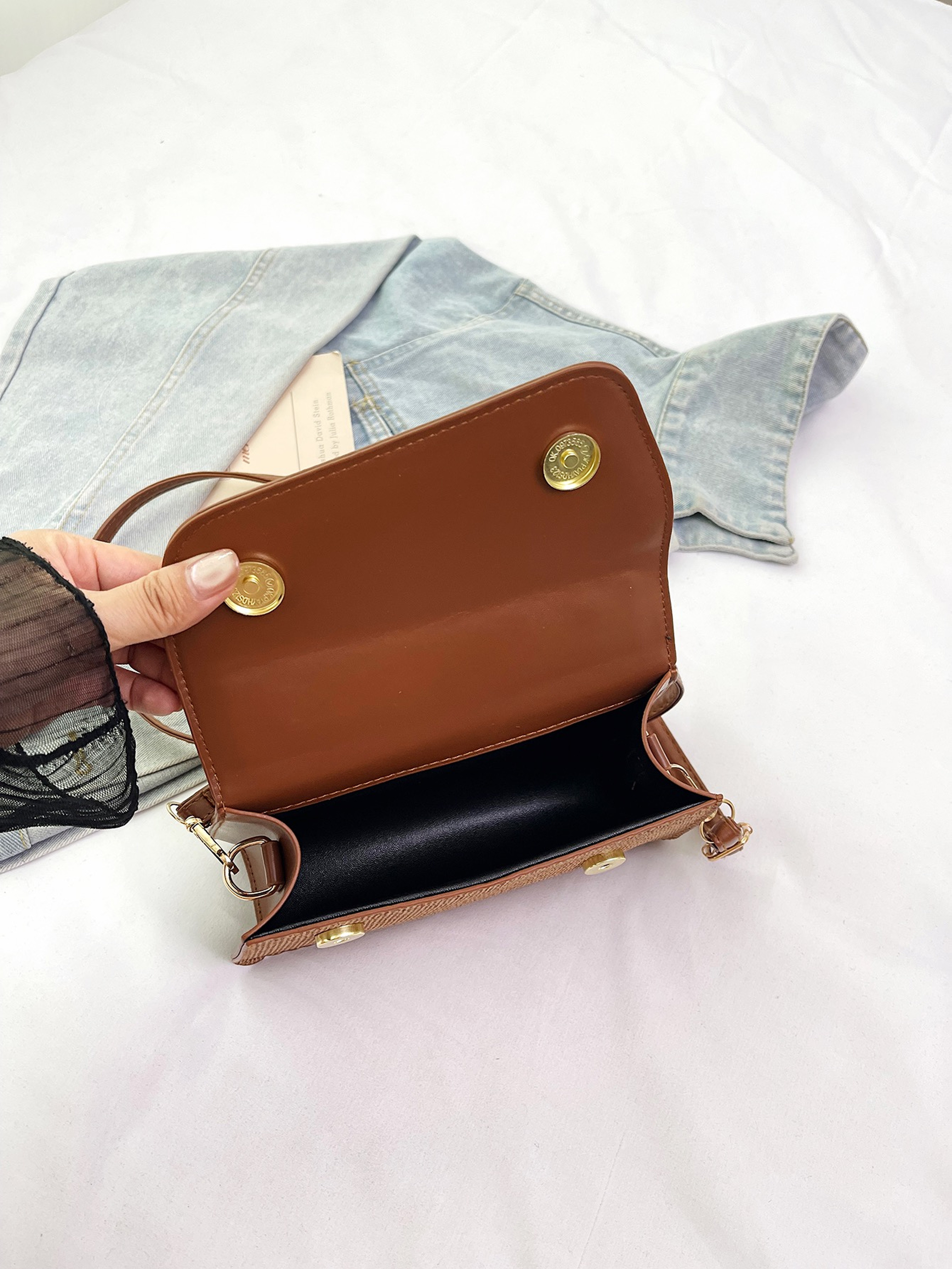Brown Handbag with Flap Closure