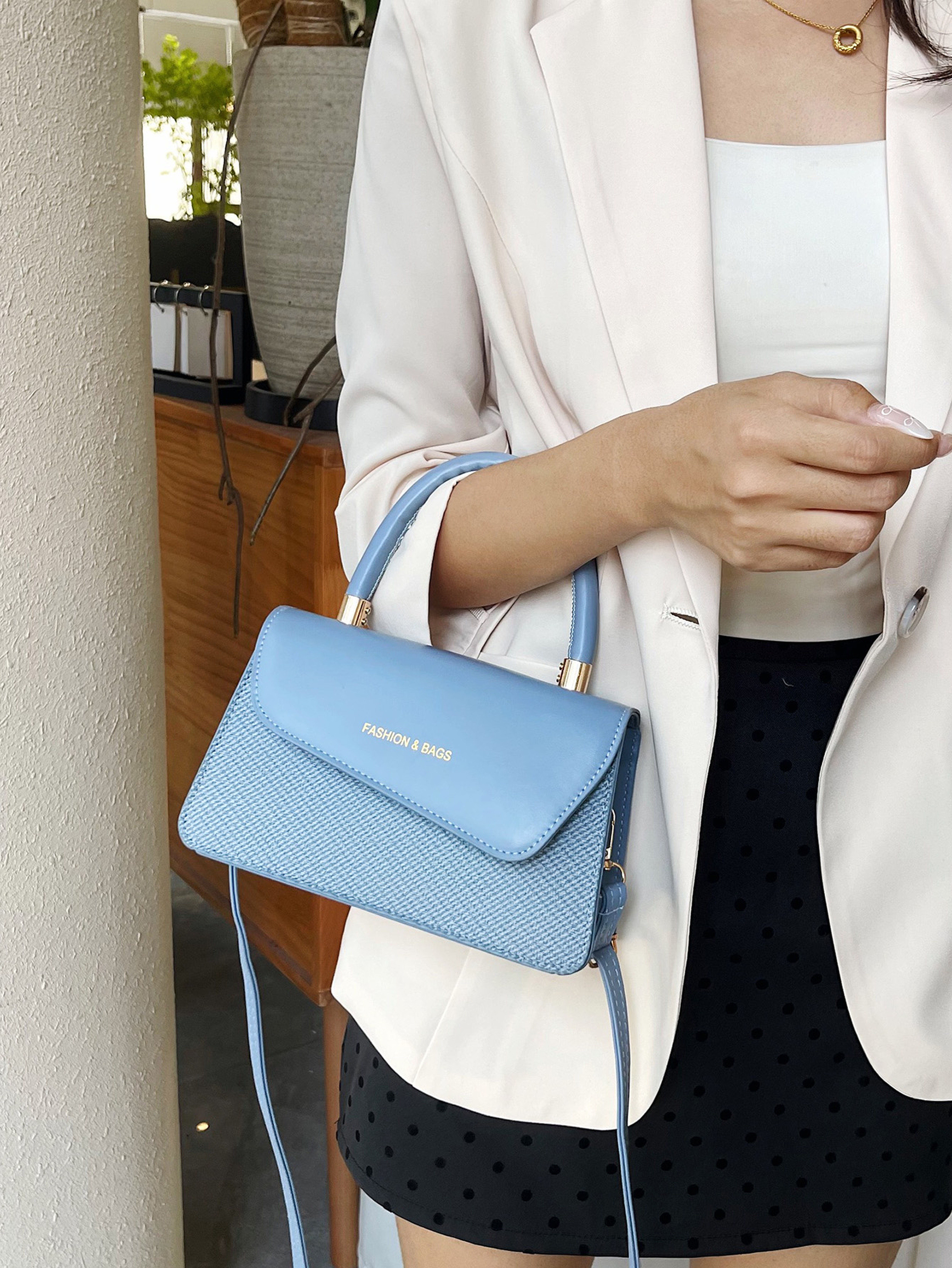 Blue Handbag with Magnetic Closure