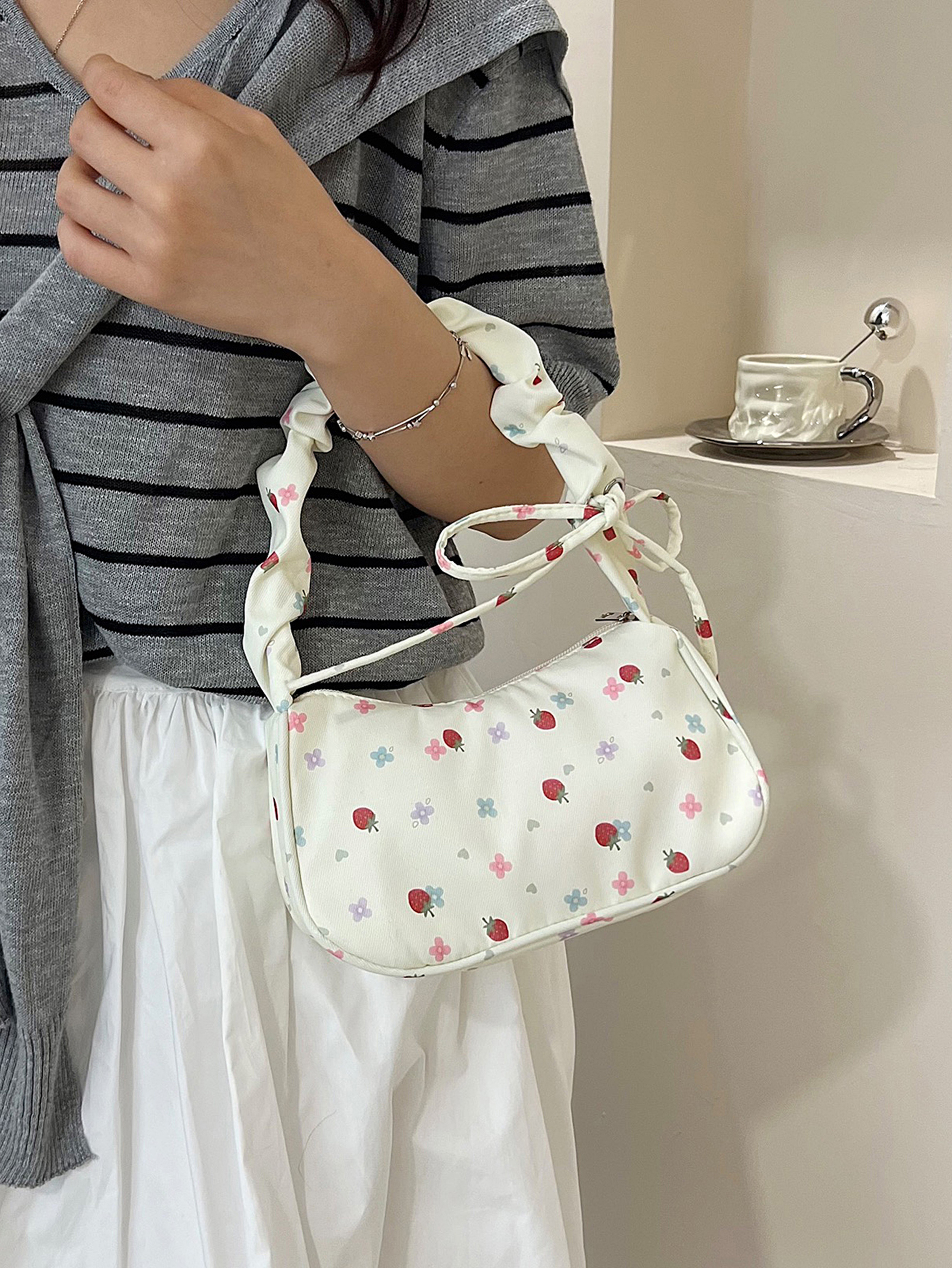 White Shoulder Bag with Zip Closure