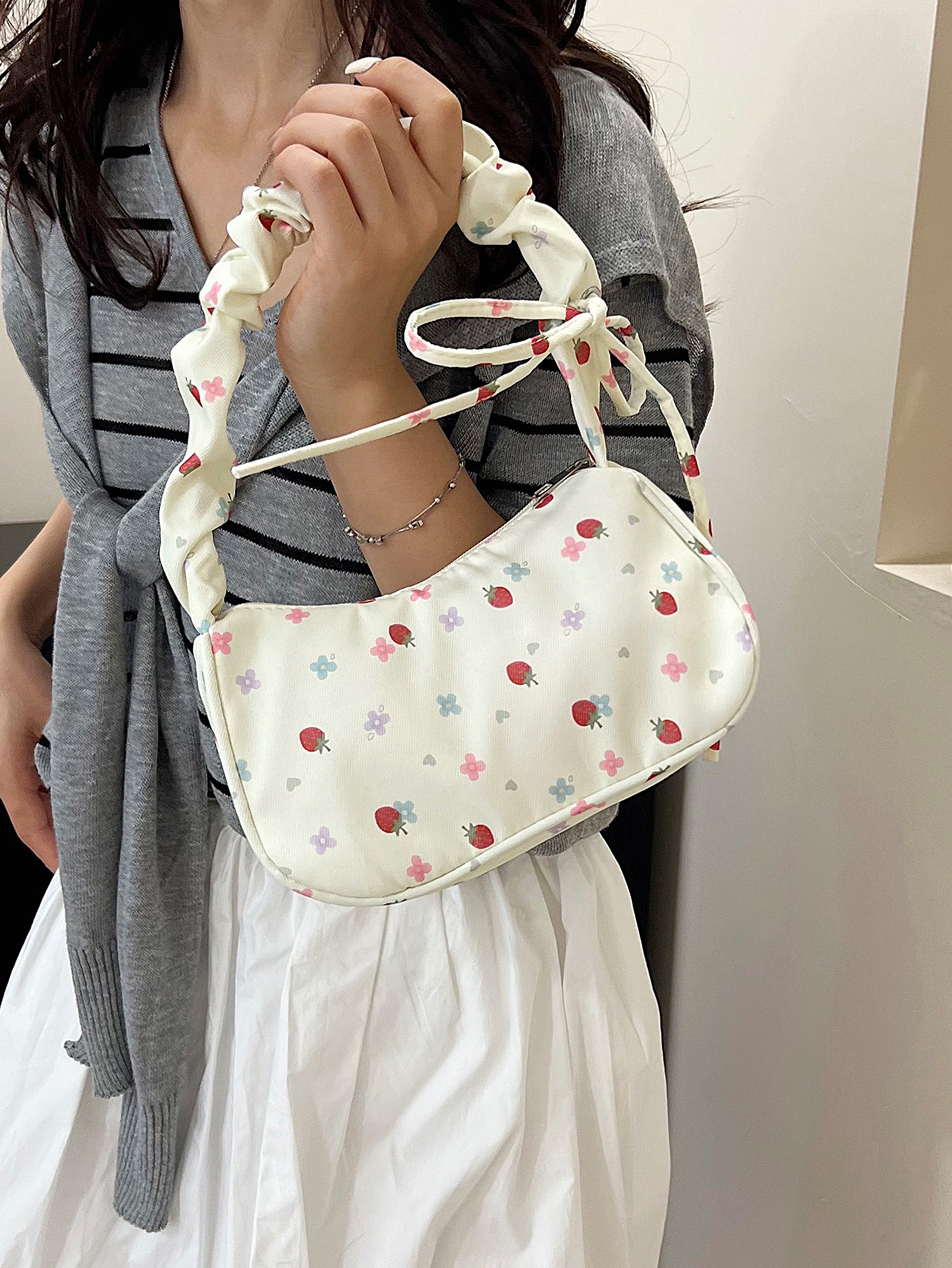 White Shoulder Bag with Zip Closure