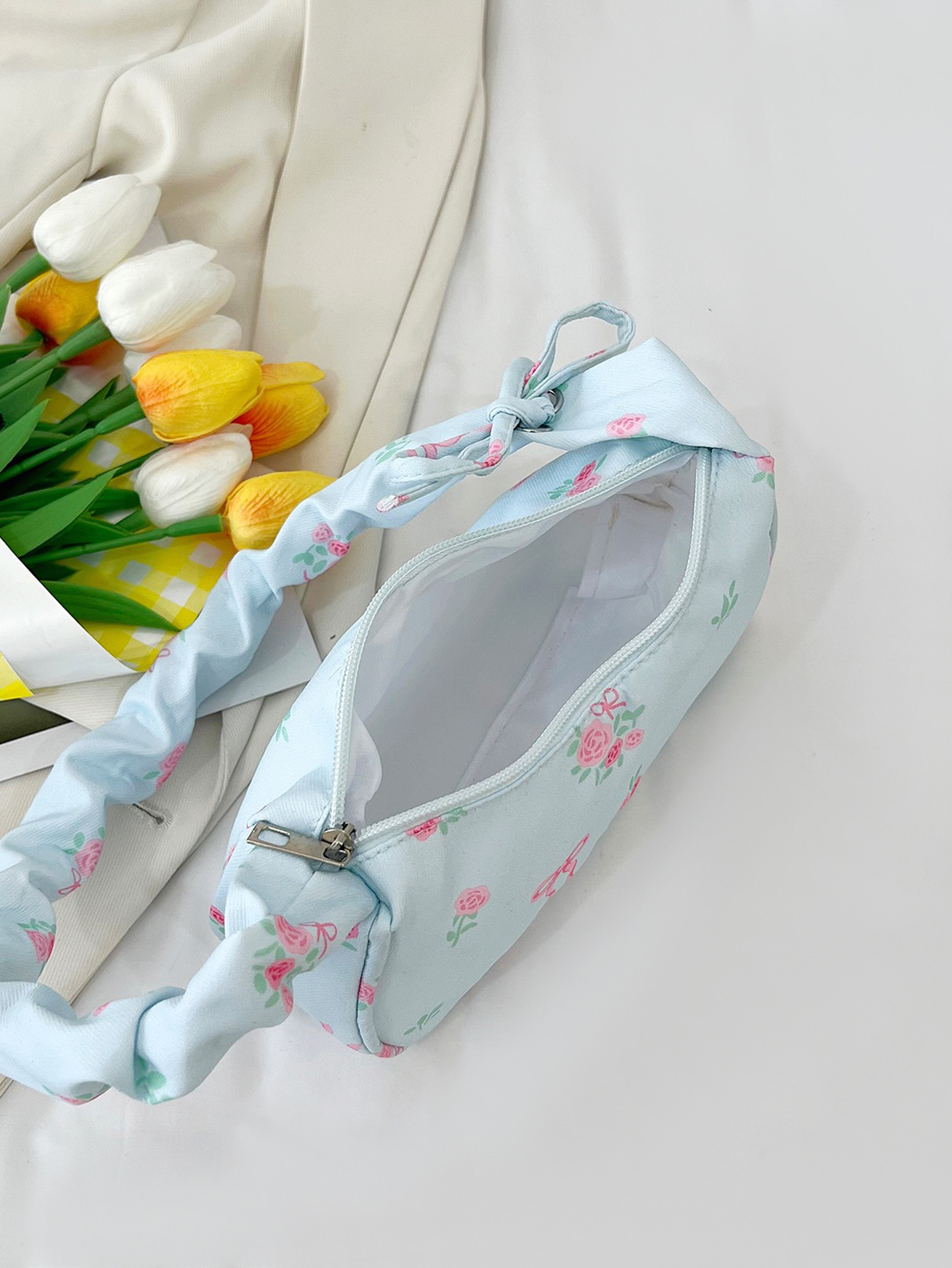 Light Blue Shoulder Bag with Zip Closure
