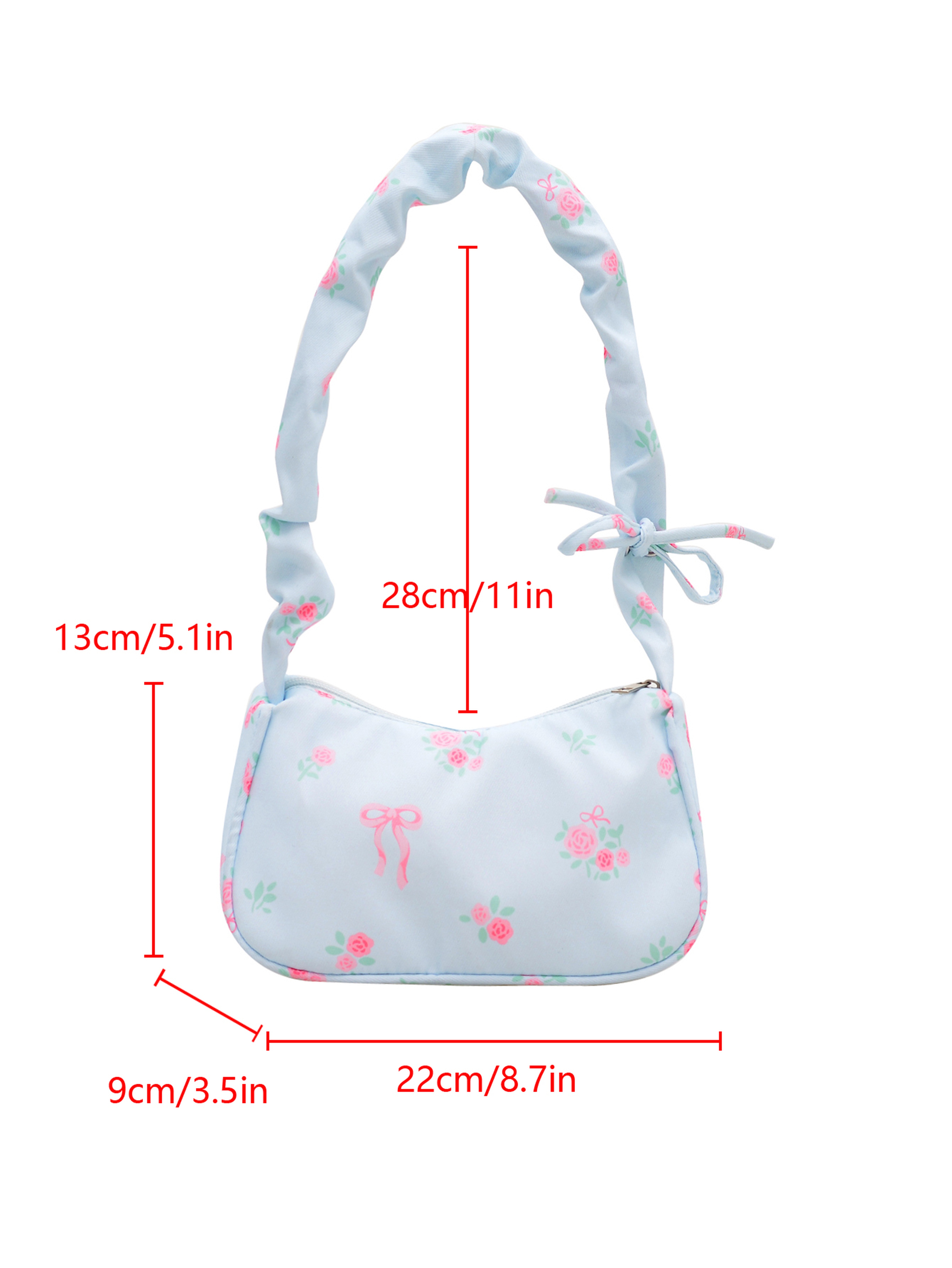 Light Blue Shoulder Bag with Zip Closure