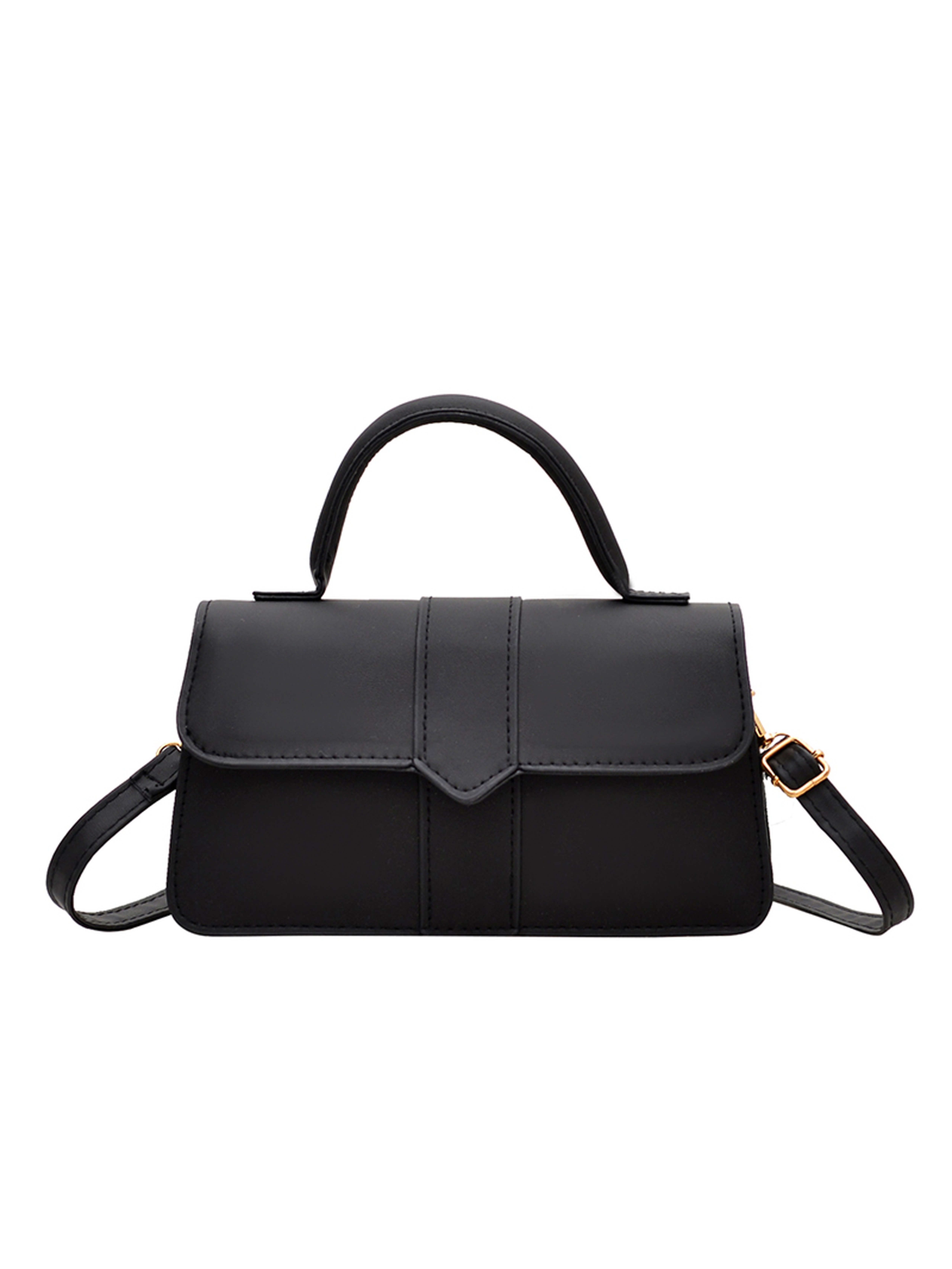 Black Handbag with Flap Closure