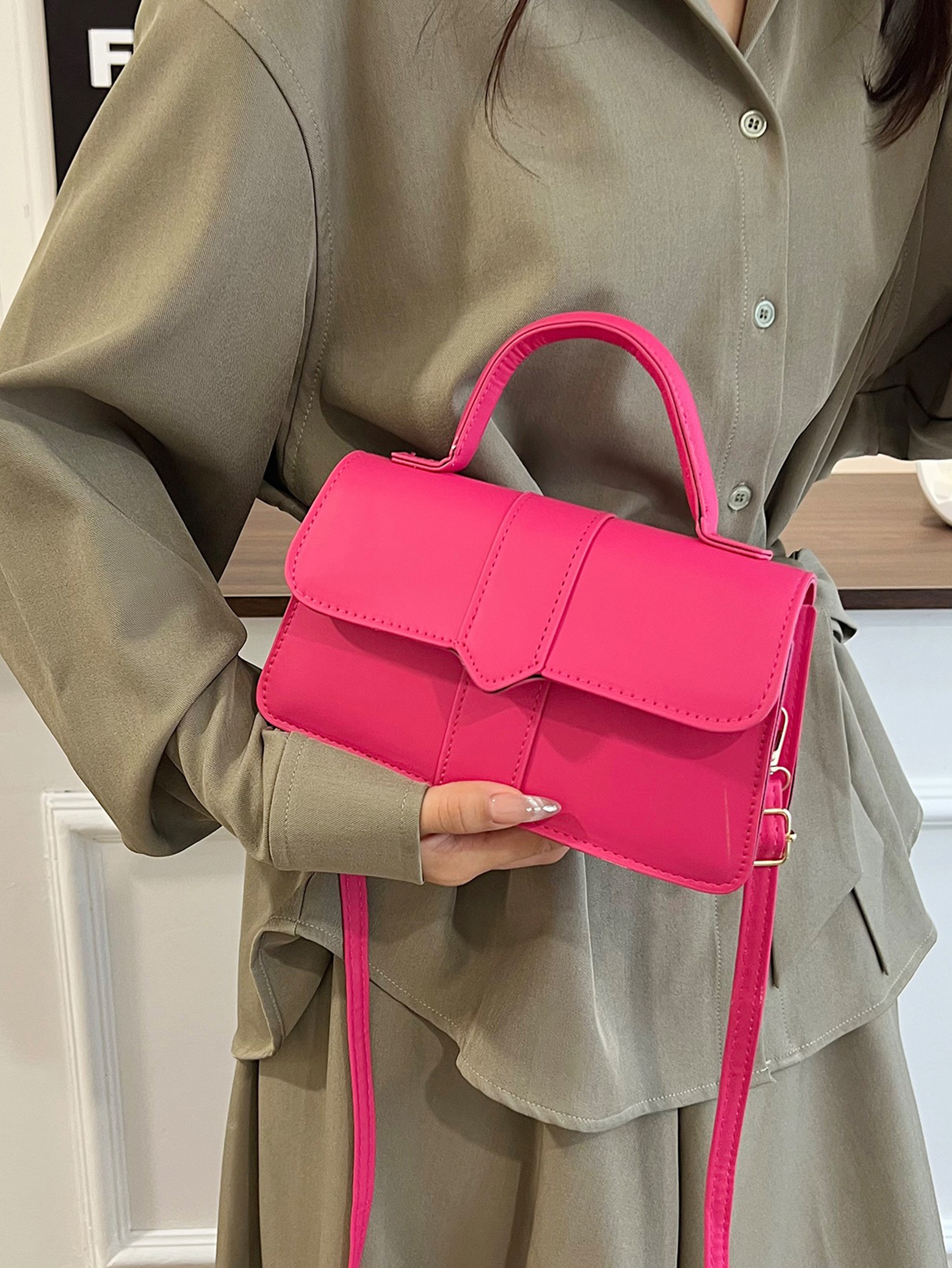 Pink Crossbody Bag with Magnetic Closure
