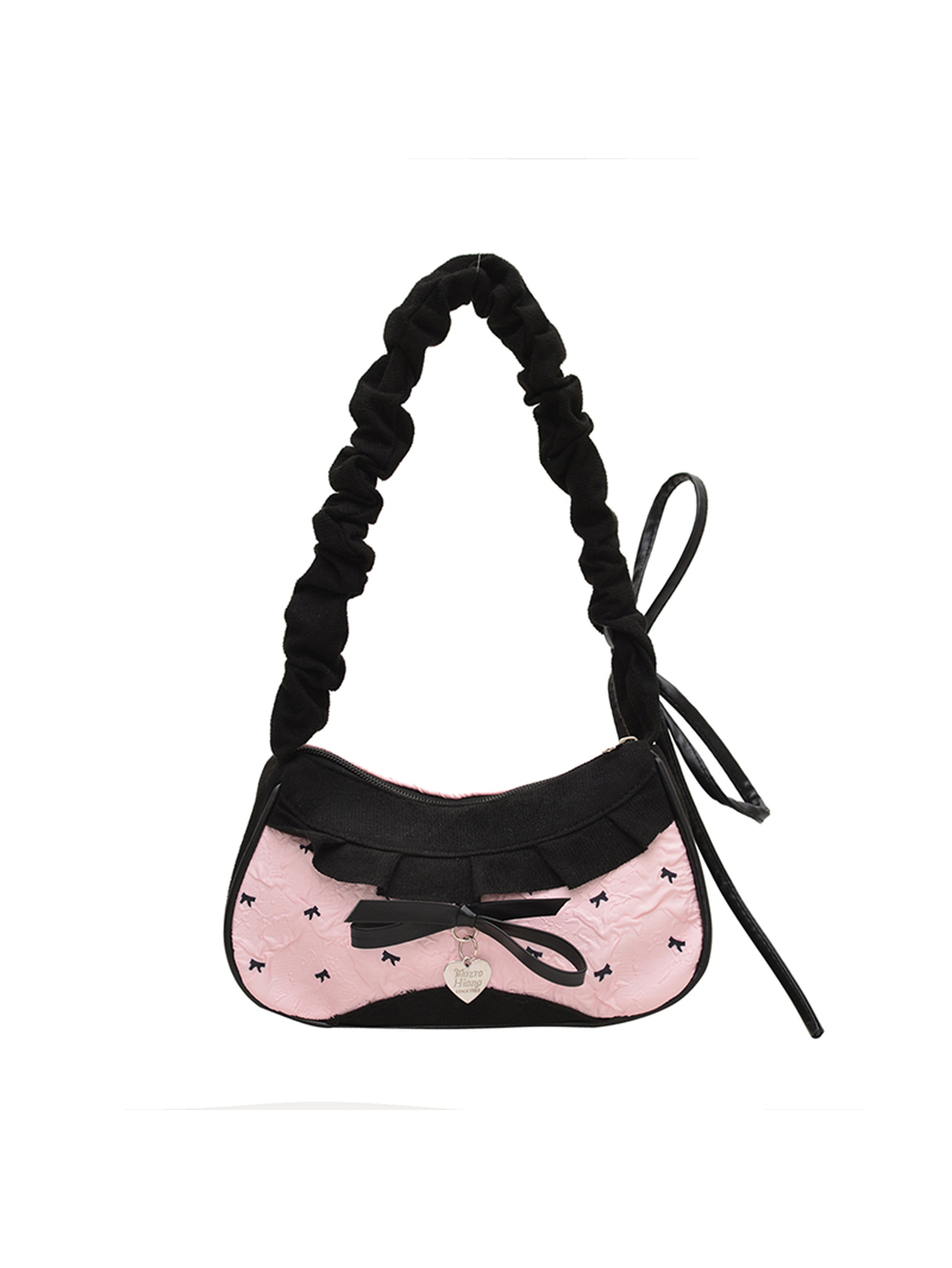 Black and Pink Shoulder Bag with Zip Closure