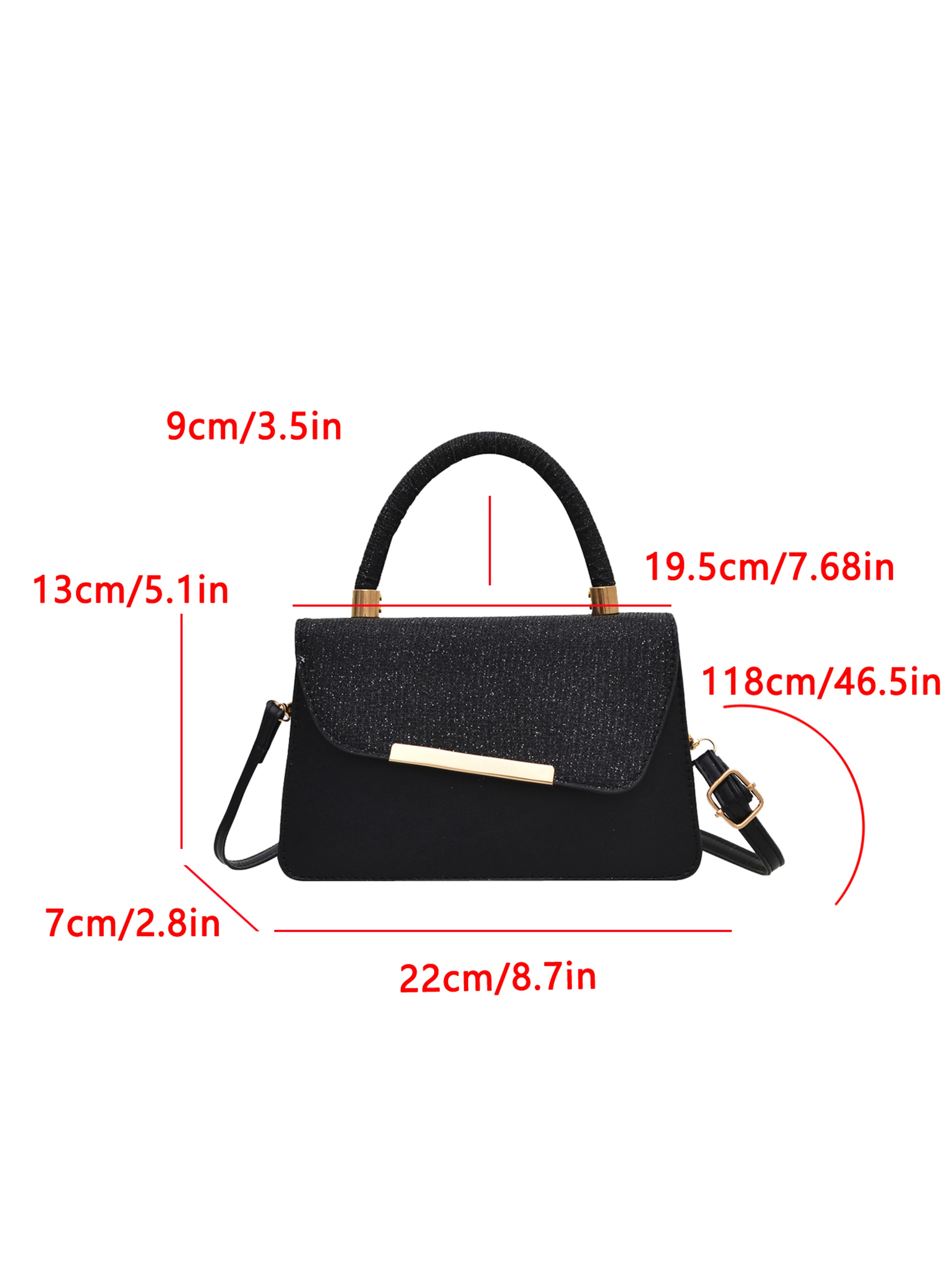 Black Glitter Handbag with Gold Accent