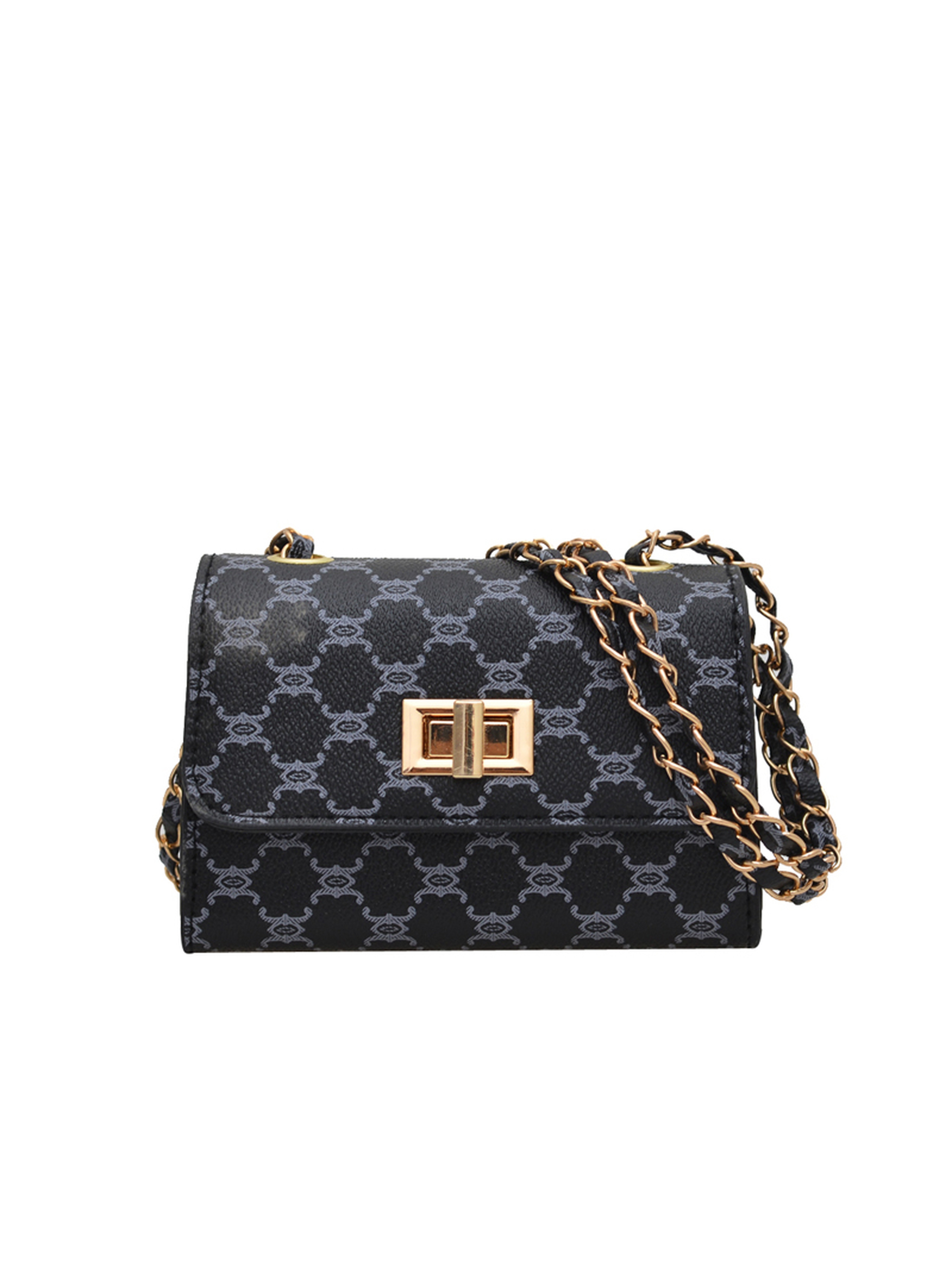 Black Crossbody Bag with Push Lock Closure