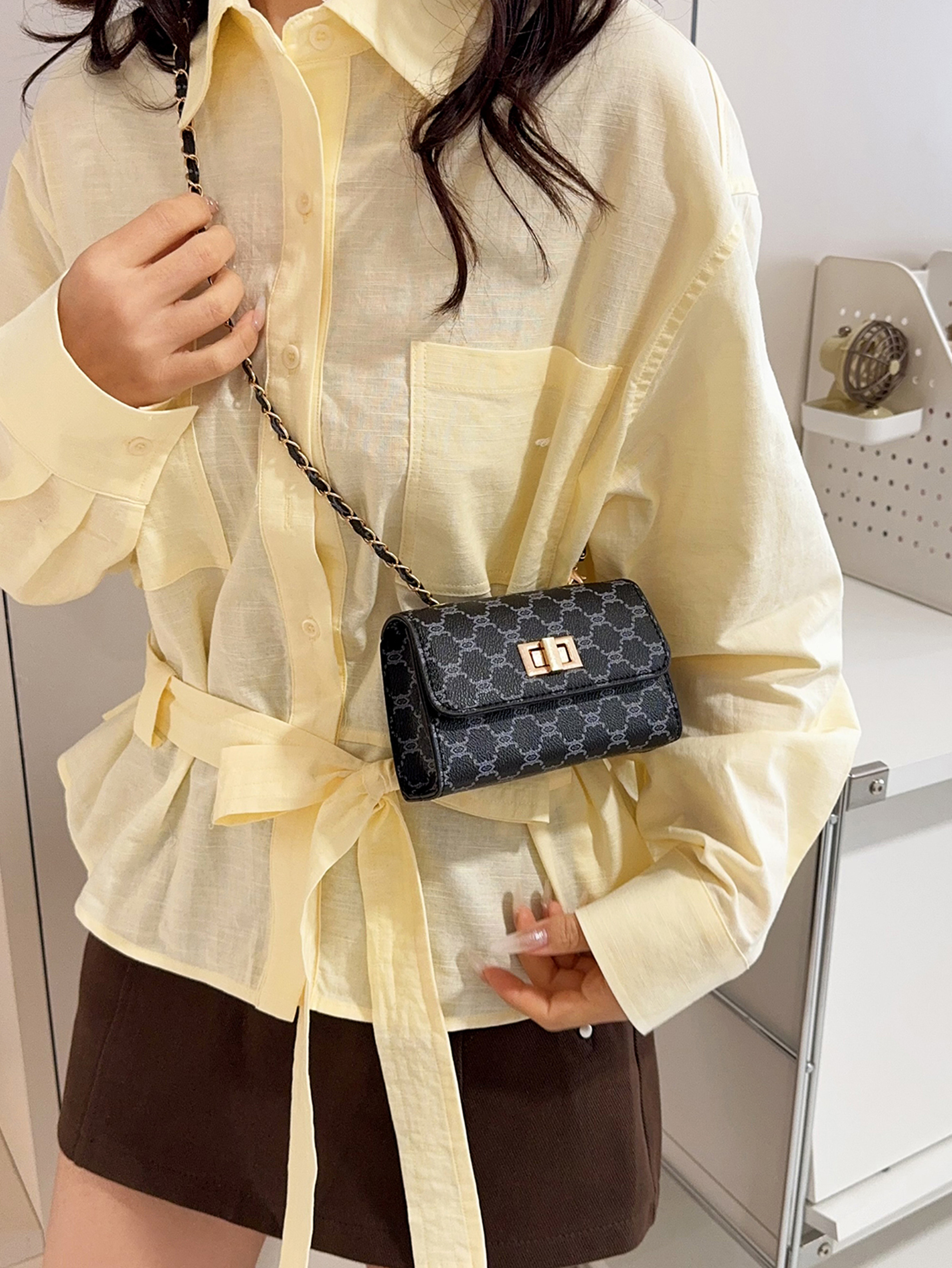 Black Crossbody Bag with Push Lock Closure