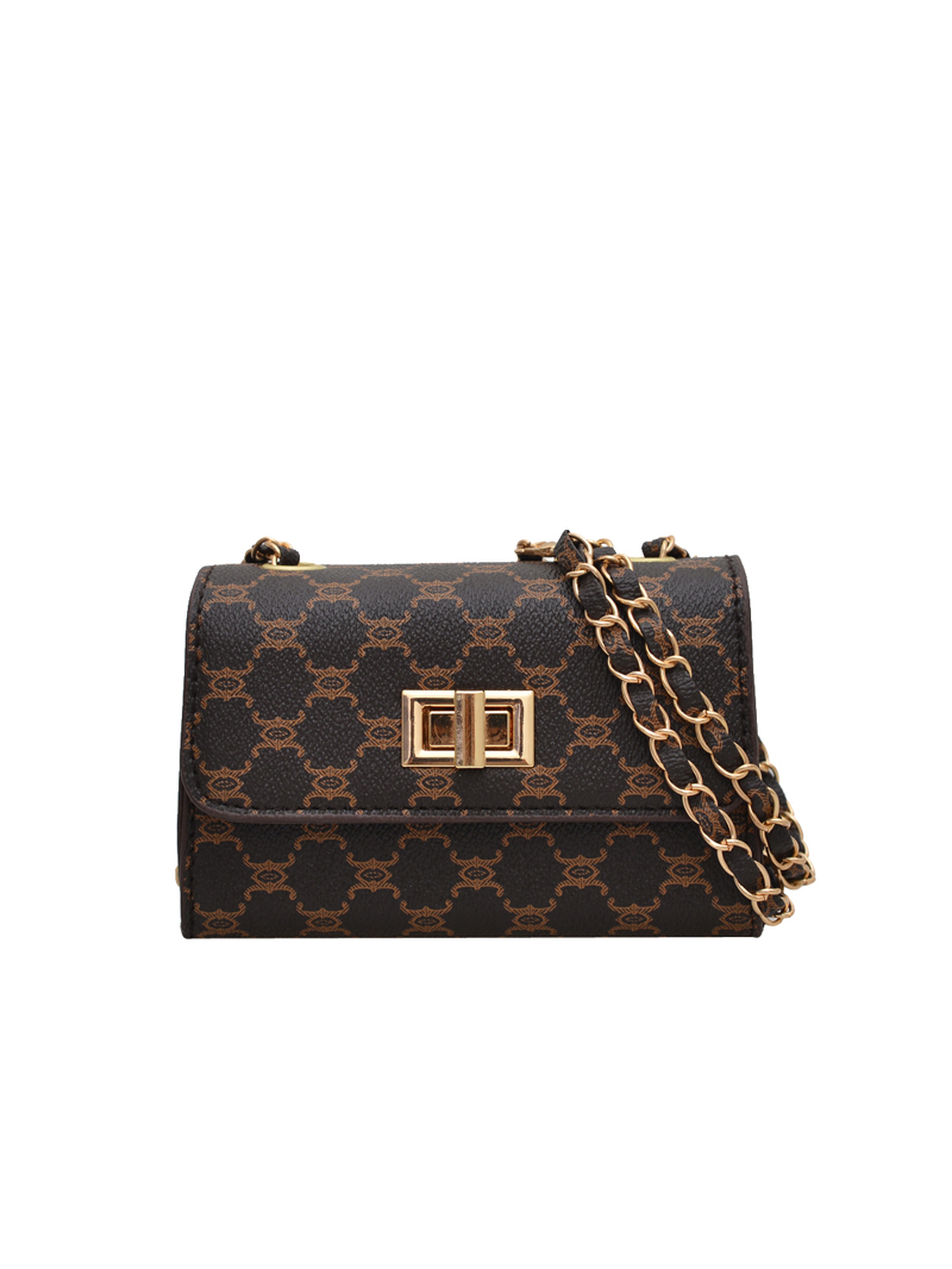 Coffee Brown Crossbody Bag with Turn Lock Closure