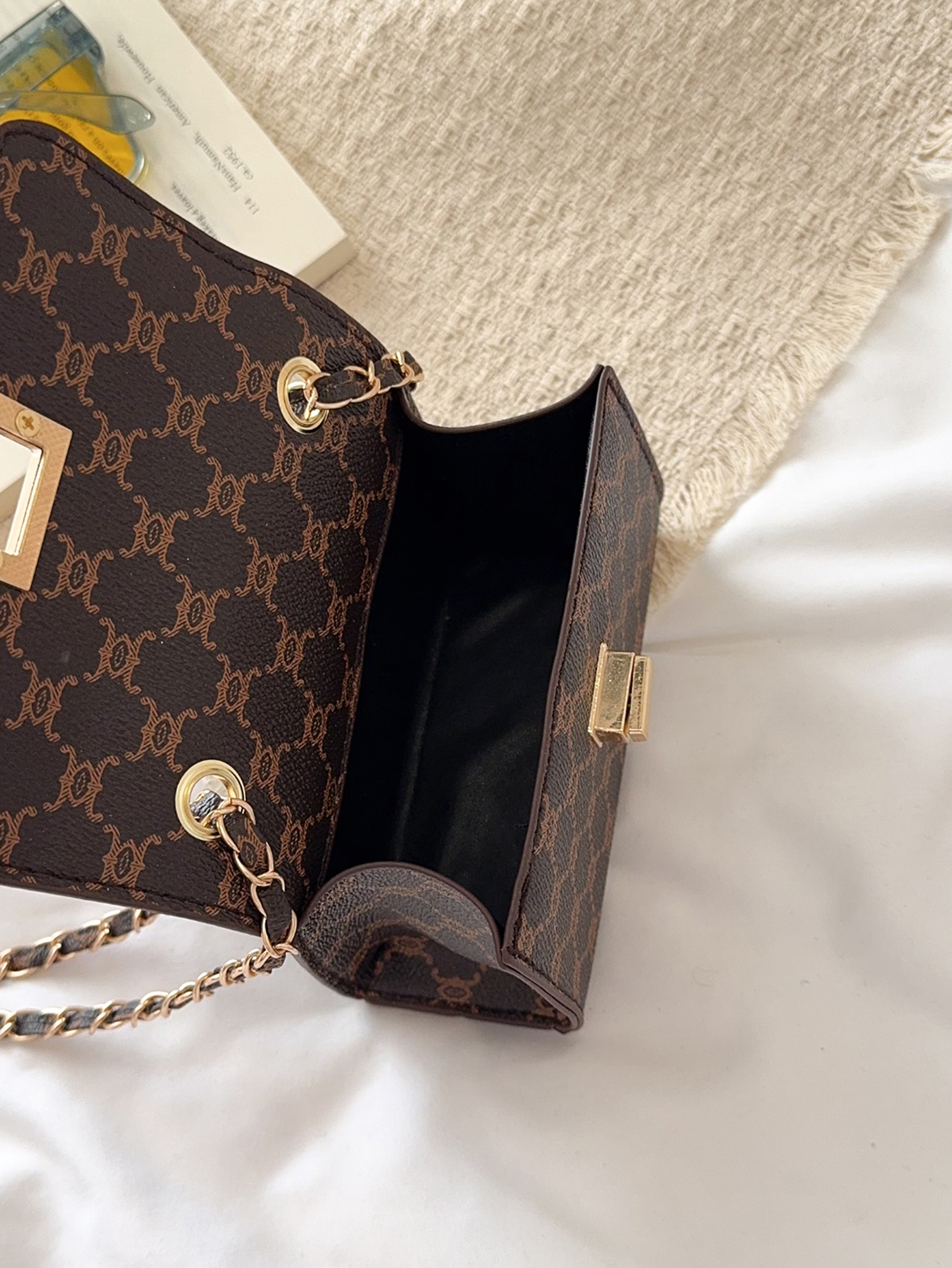 Coffee Brown Crossbody Bag with Turn Lock Closure