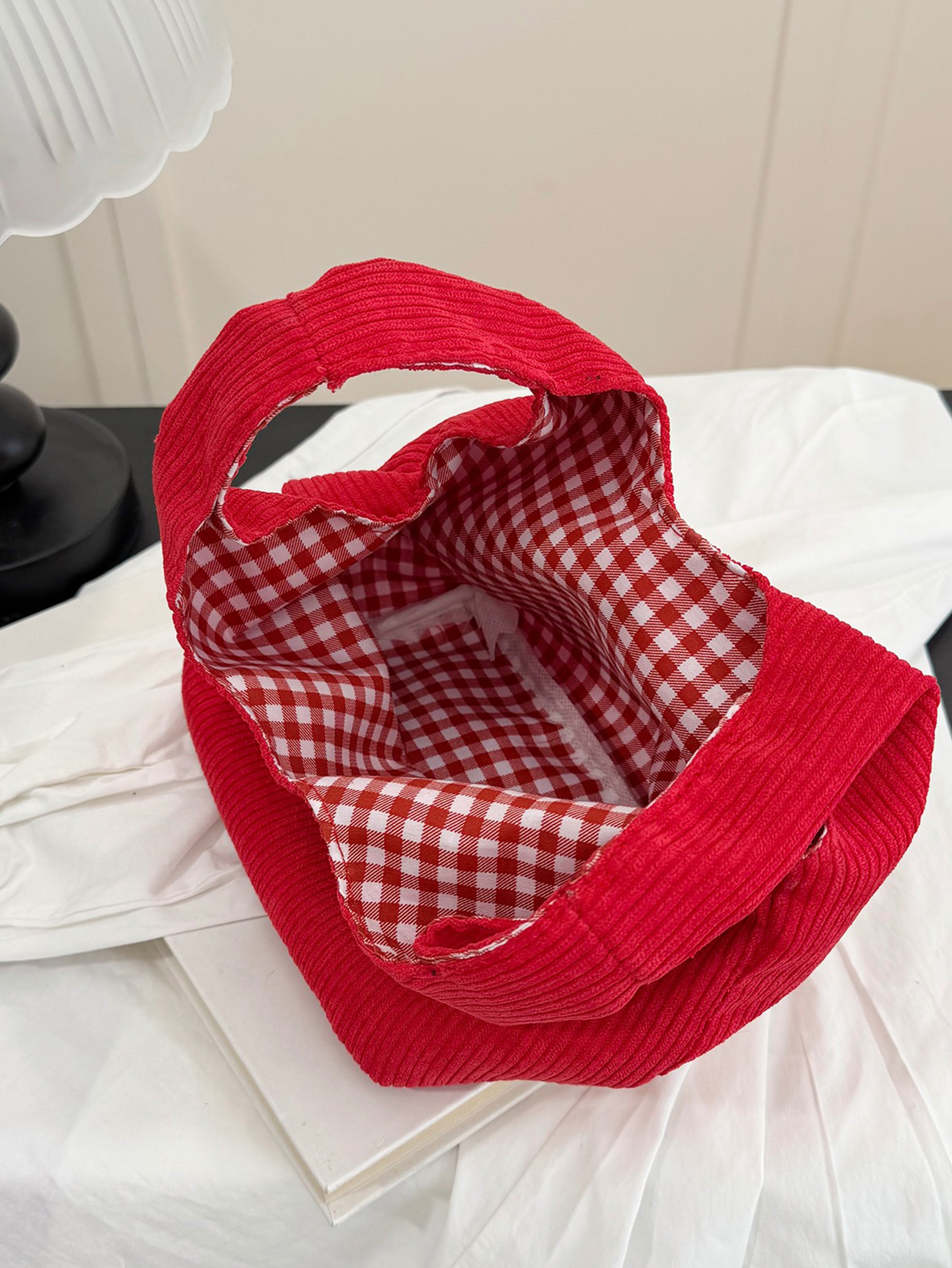Red Handbag with Zip Closure