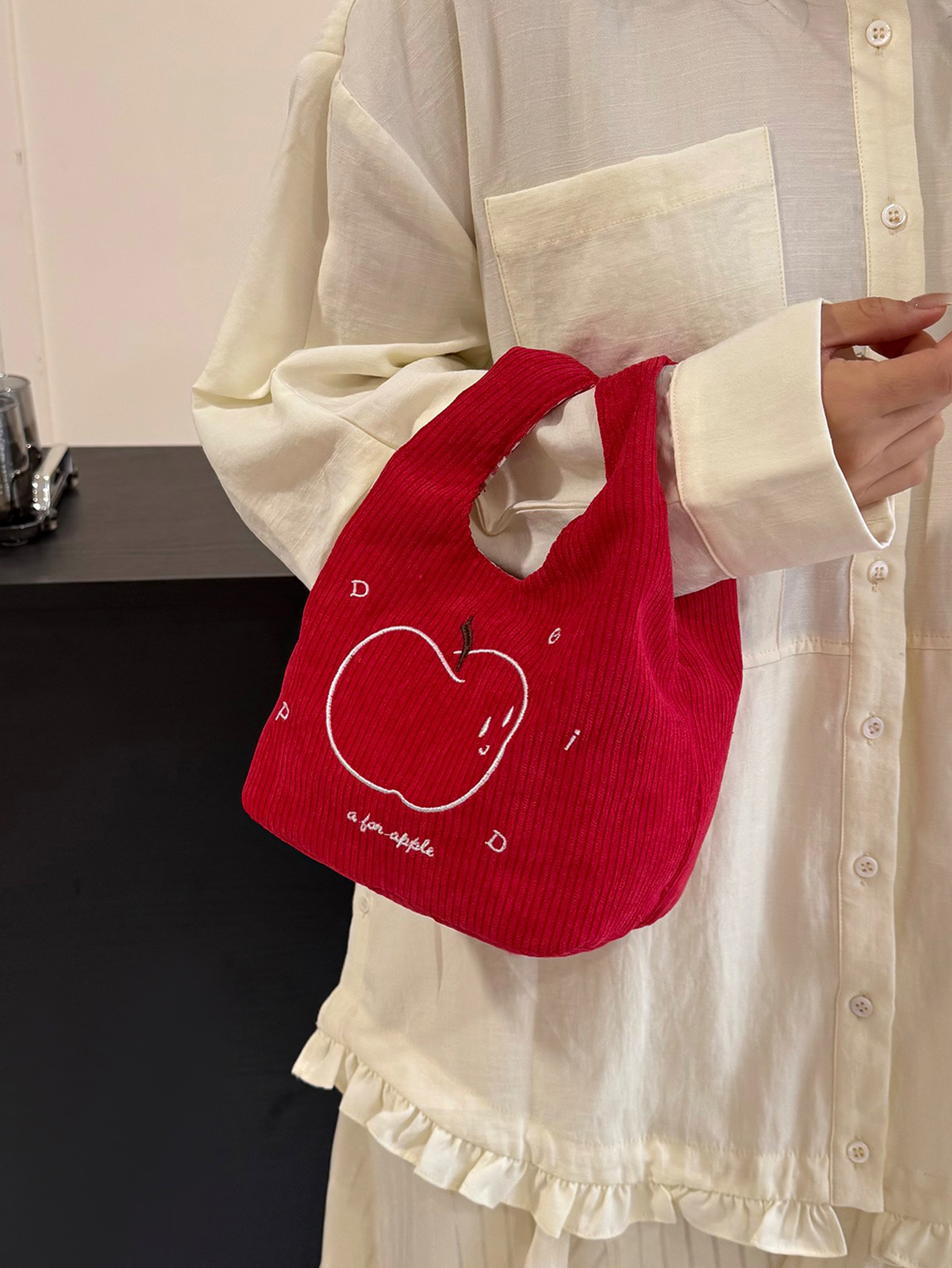 Red Handbag with Zip Closure