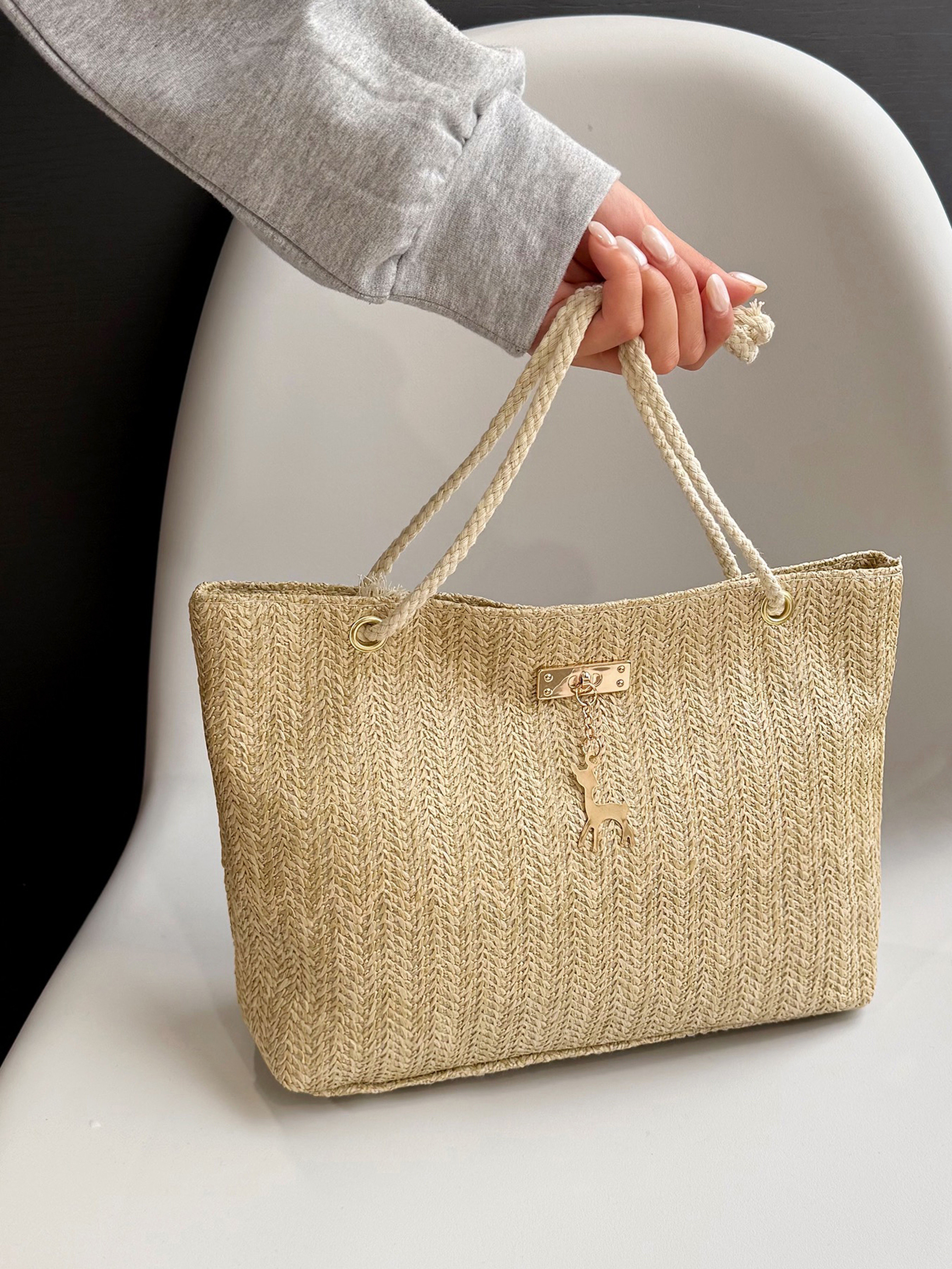 Khaki Tote with Zip Closure