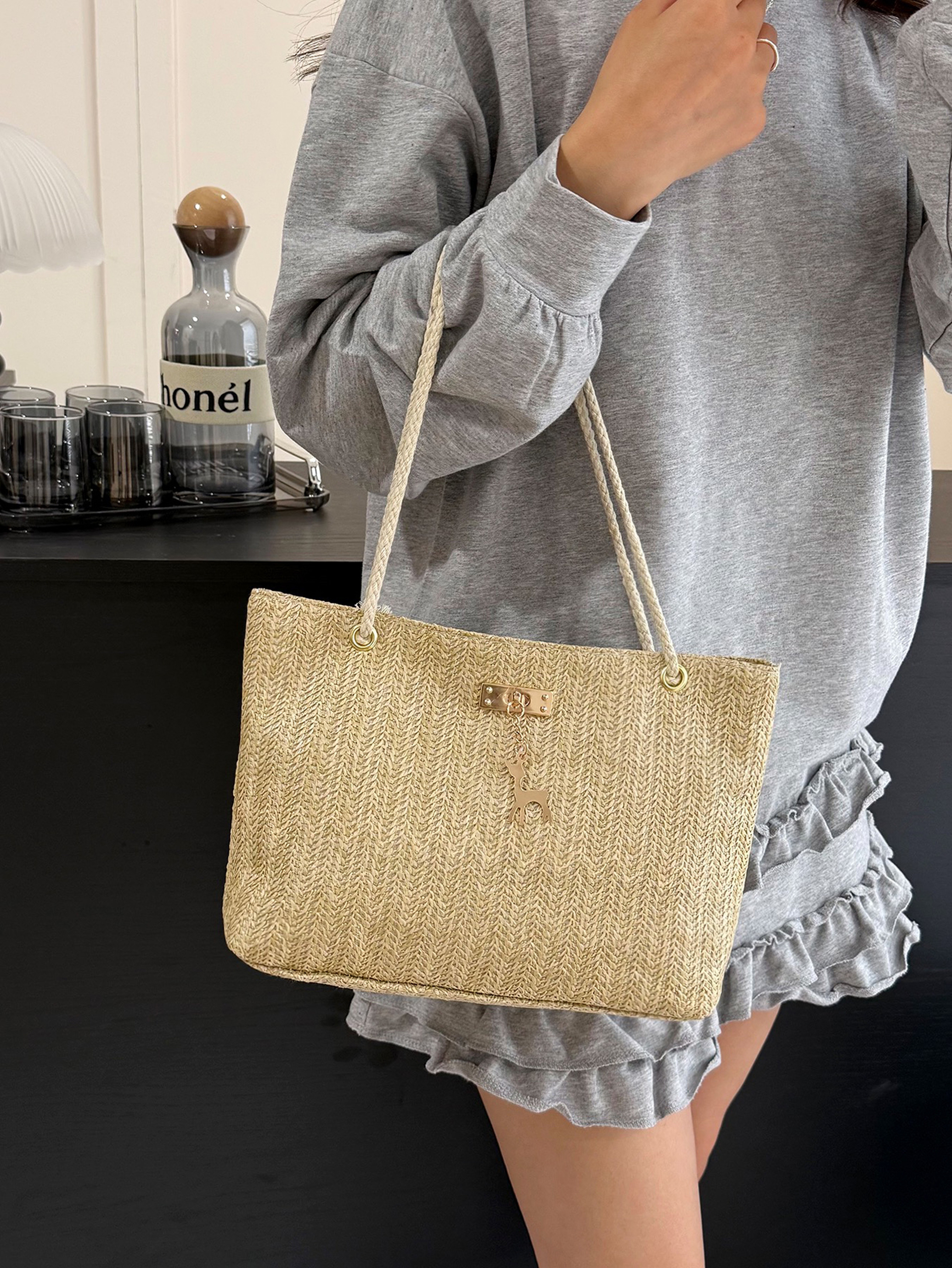 Khaki Tote with Zip Closure