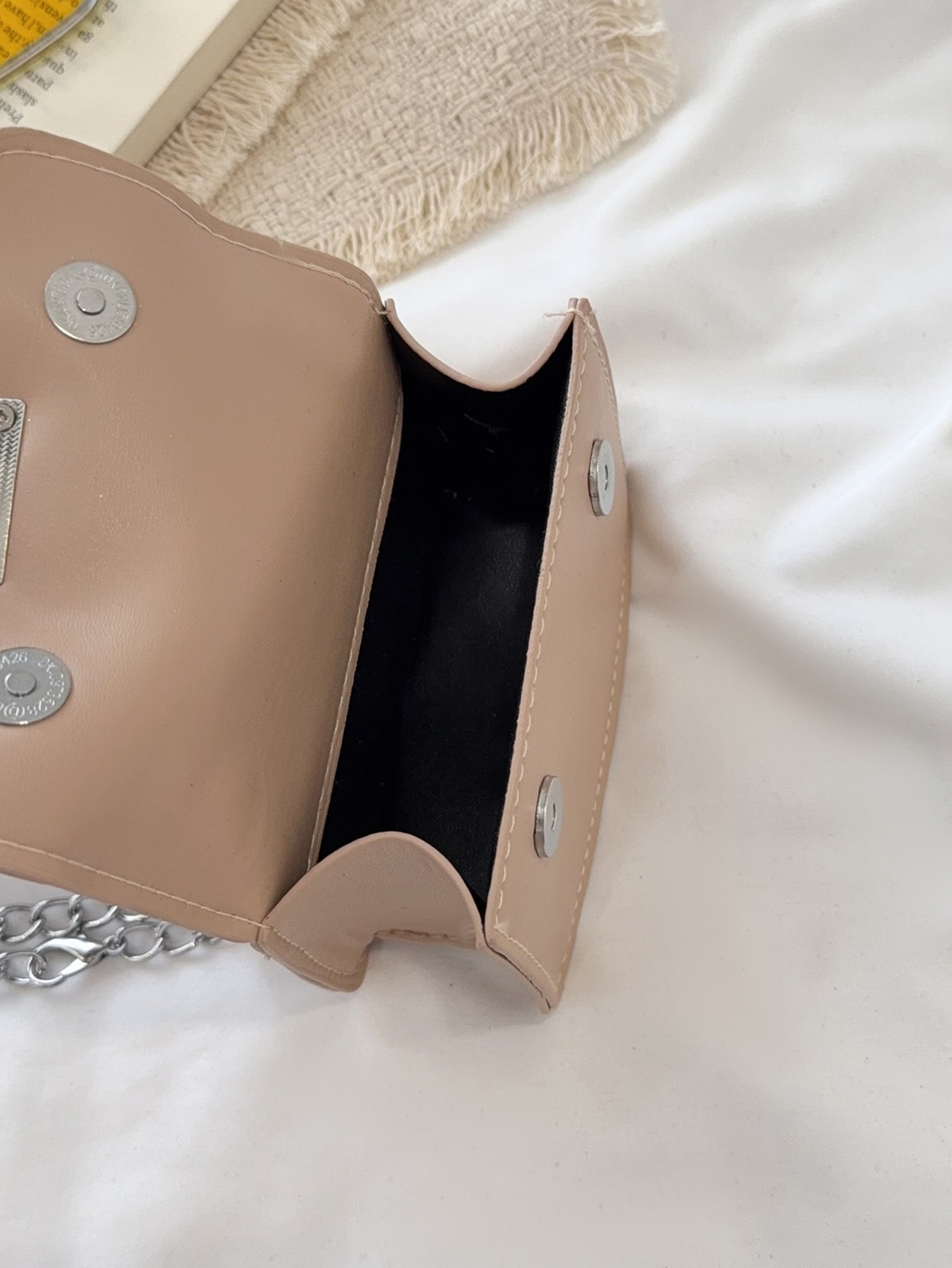 Khaki Handbag with Flap Closure