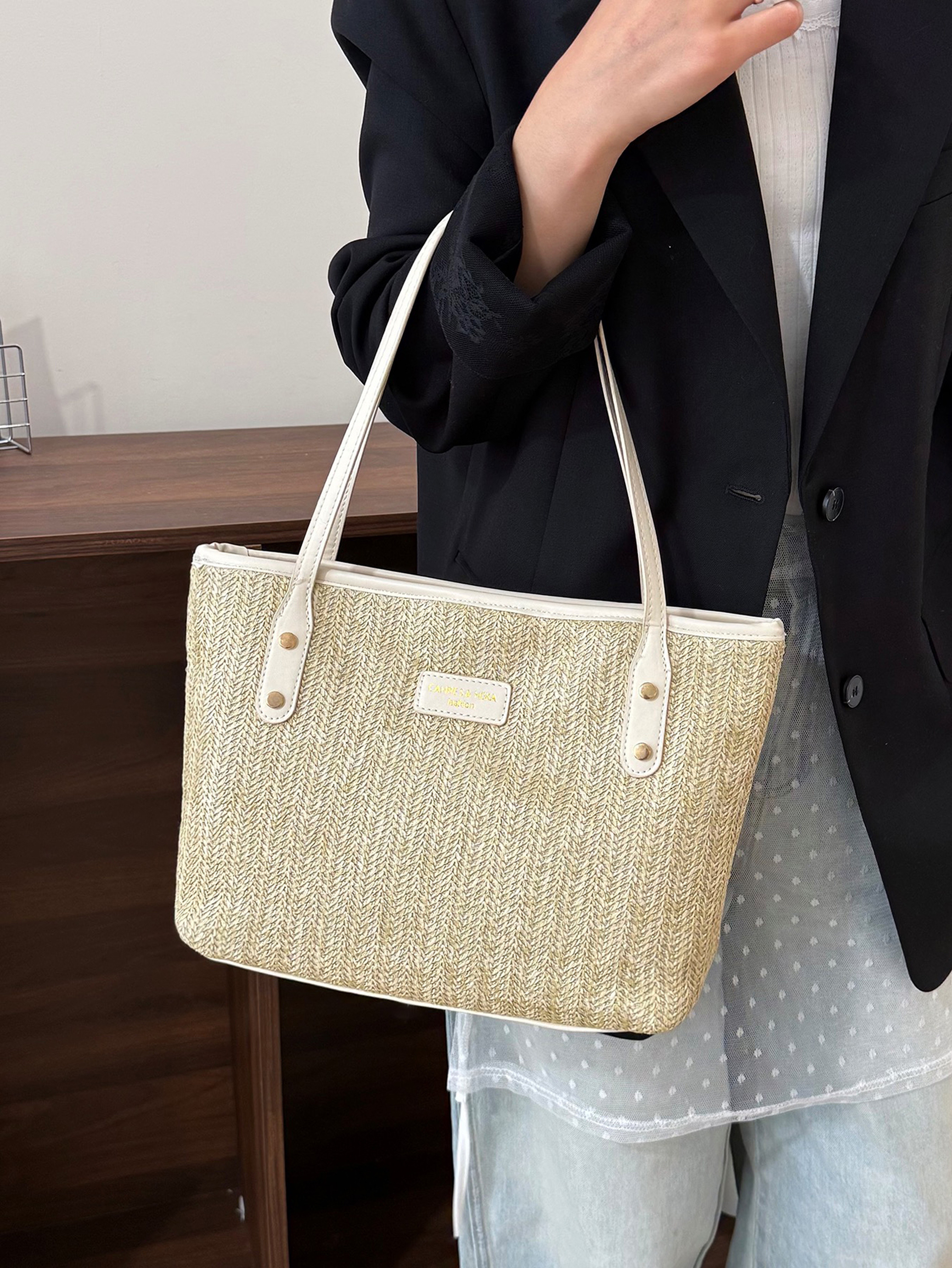 Beige Tote with Zip Closure