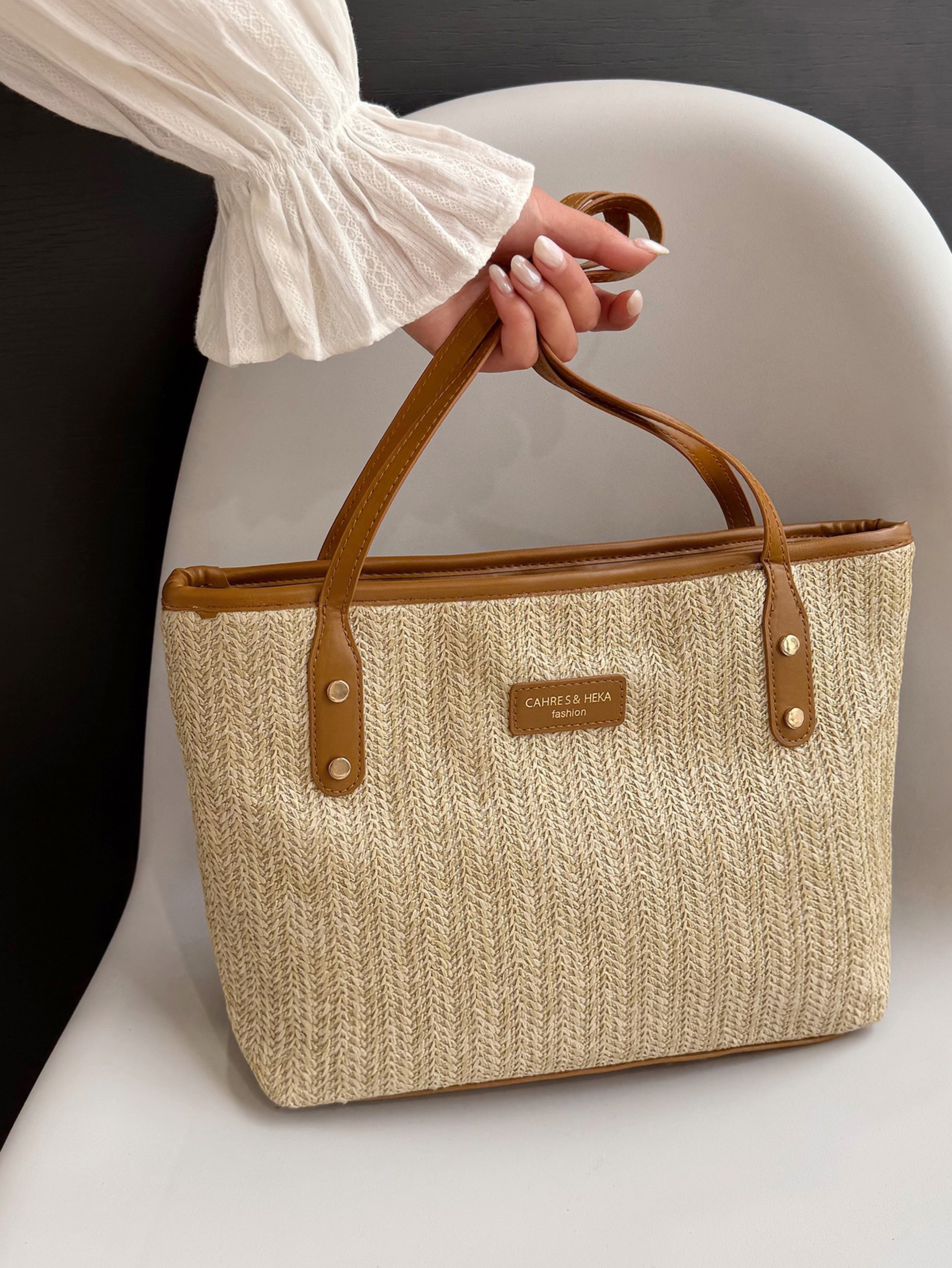 Beige Tote with Open Closure