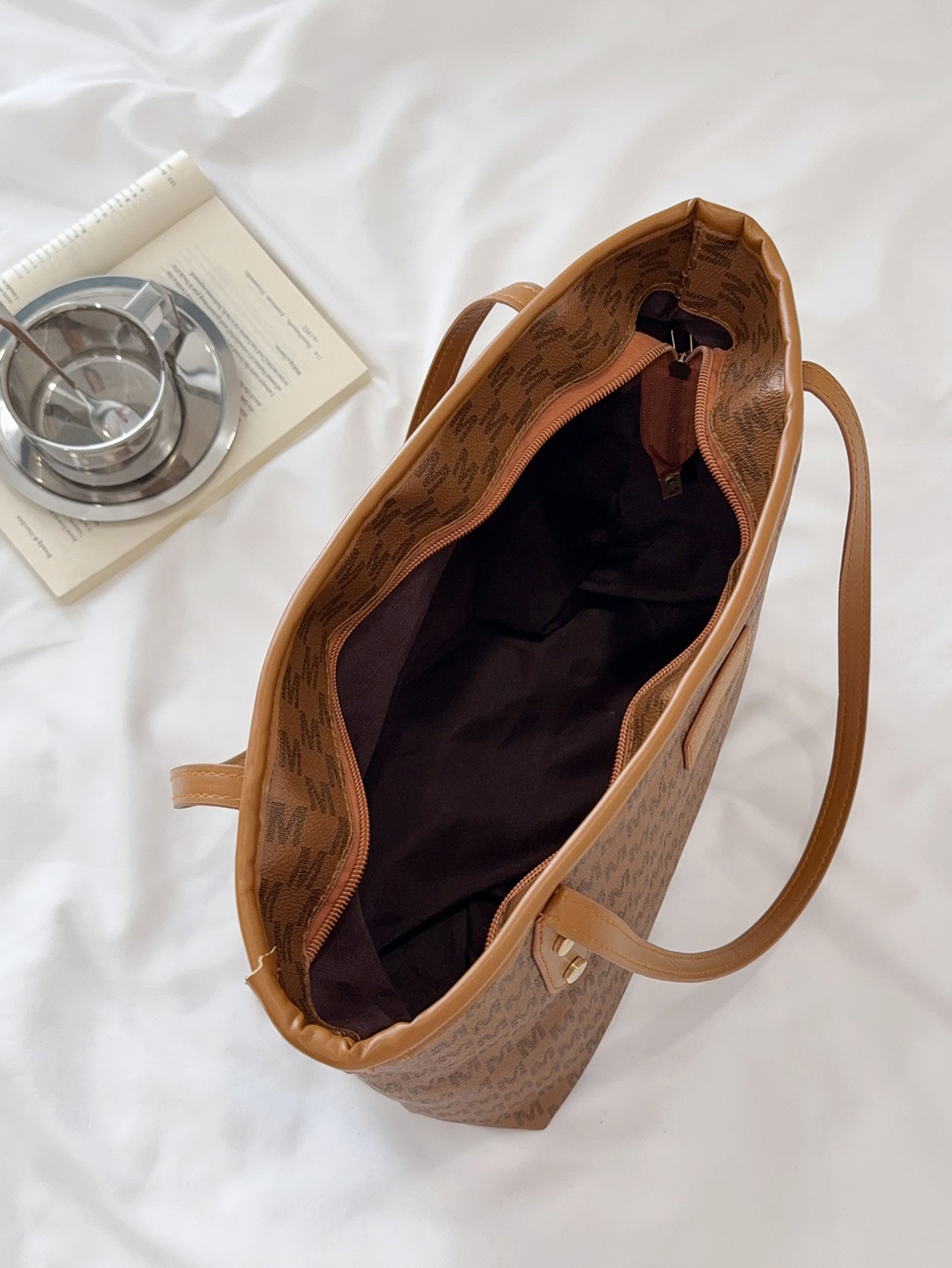 Brown Tote with Open Closure