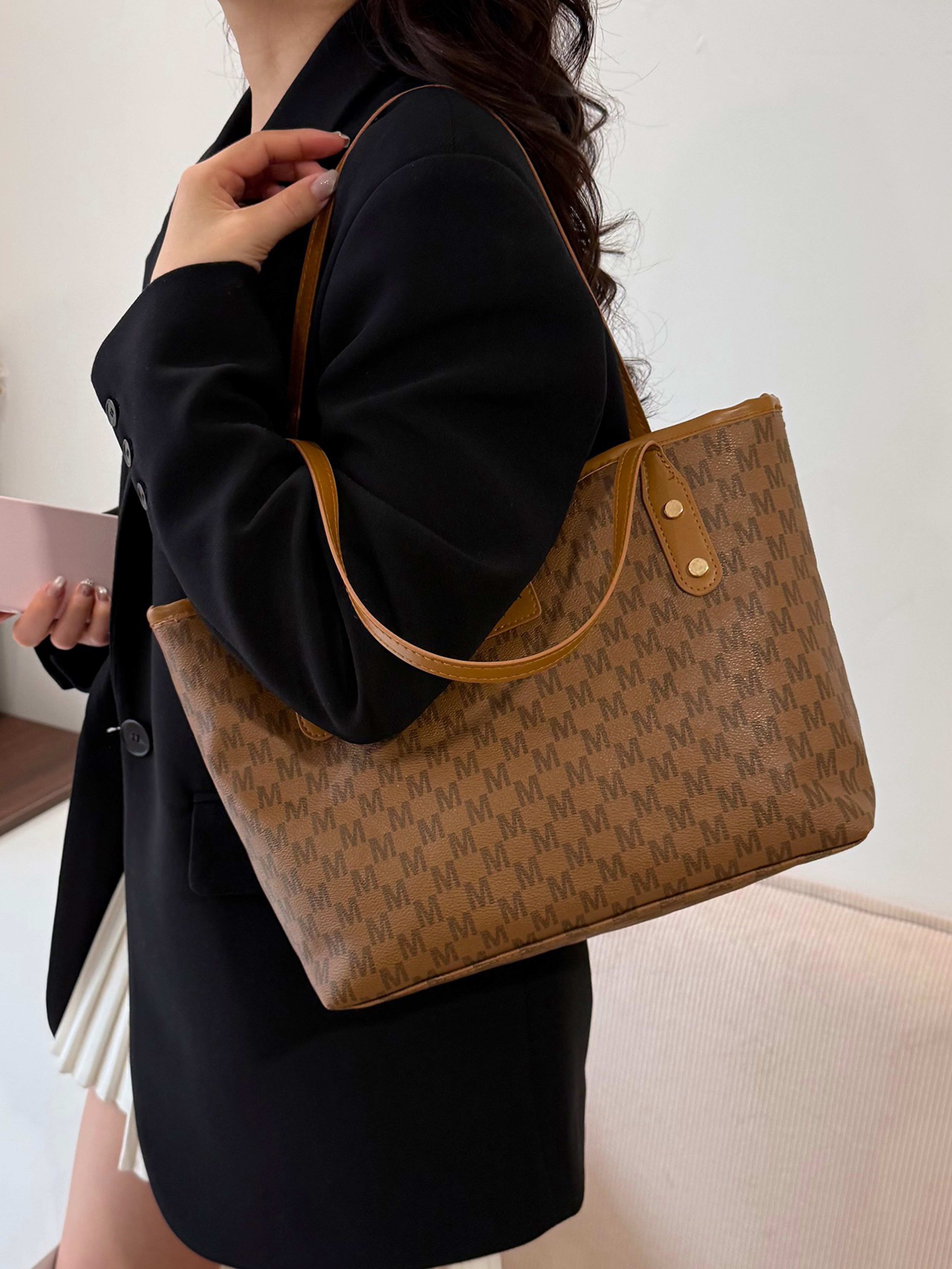 Brown Tote with Open Closure