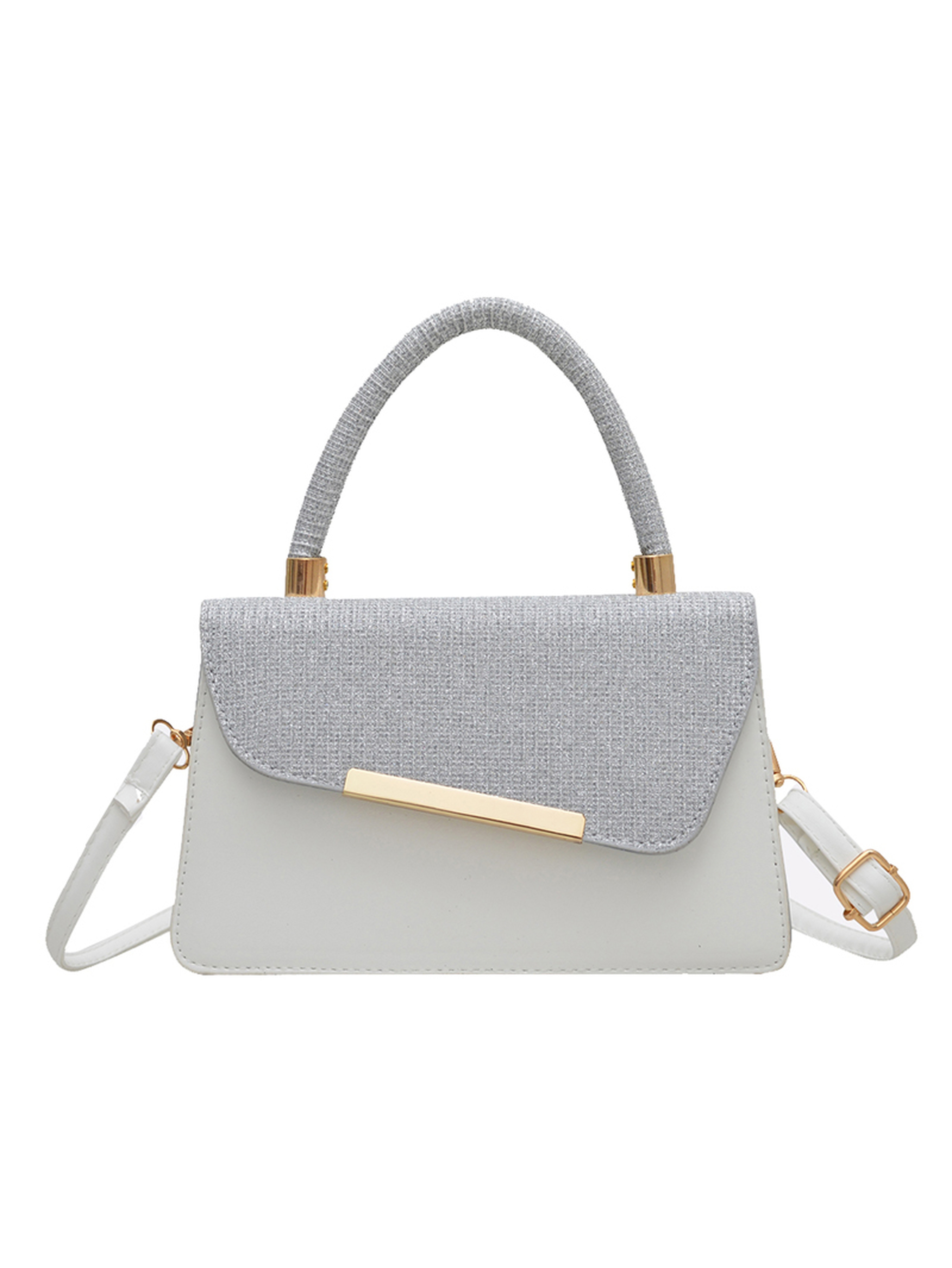 White and Silver Handbag with Top Handle