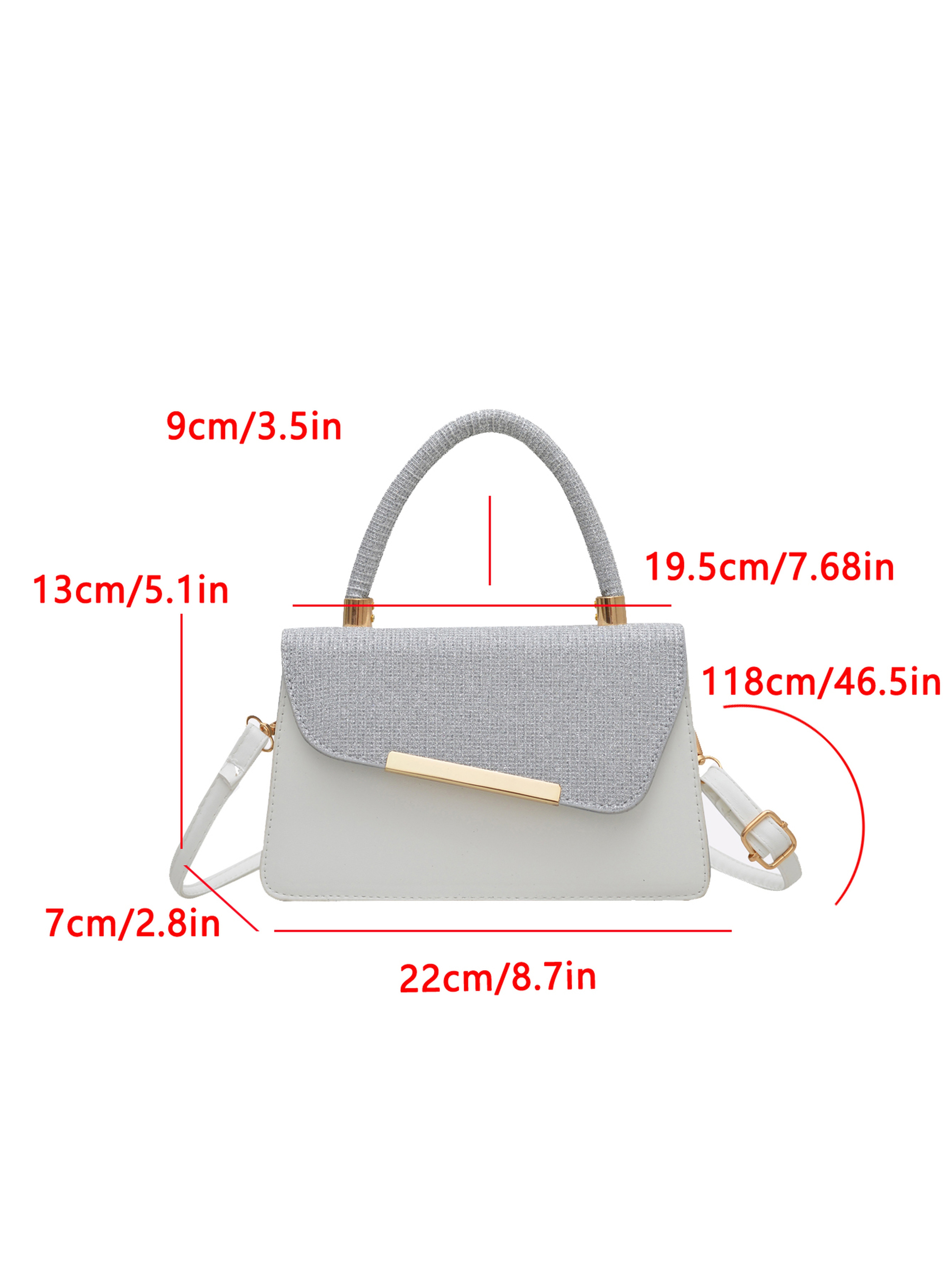 White and Silver Handbag with Top Handle
