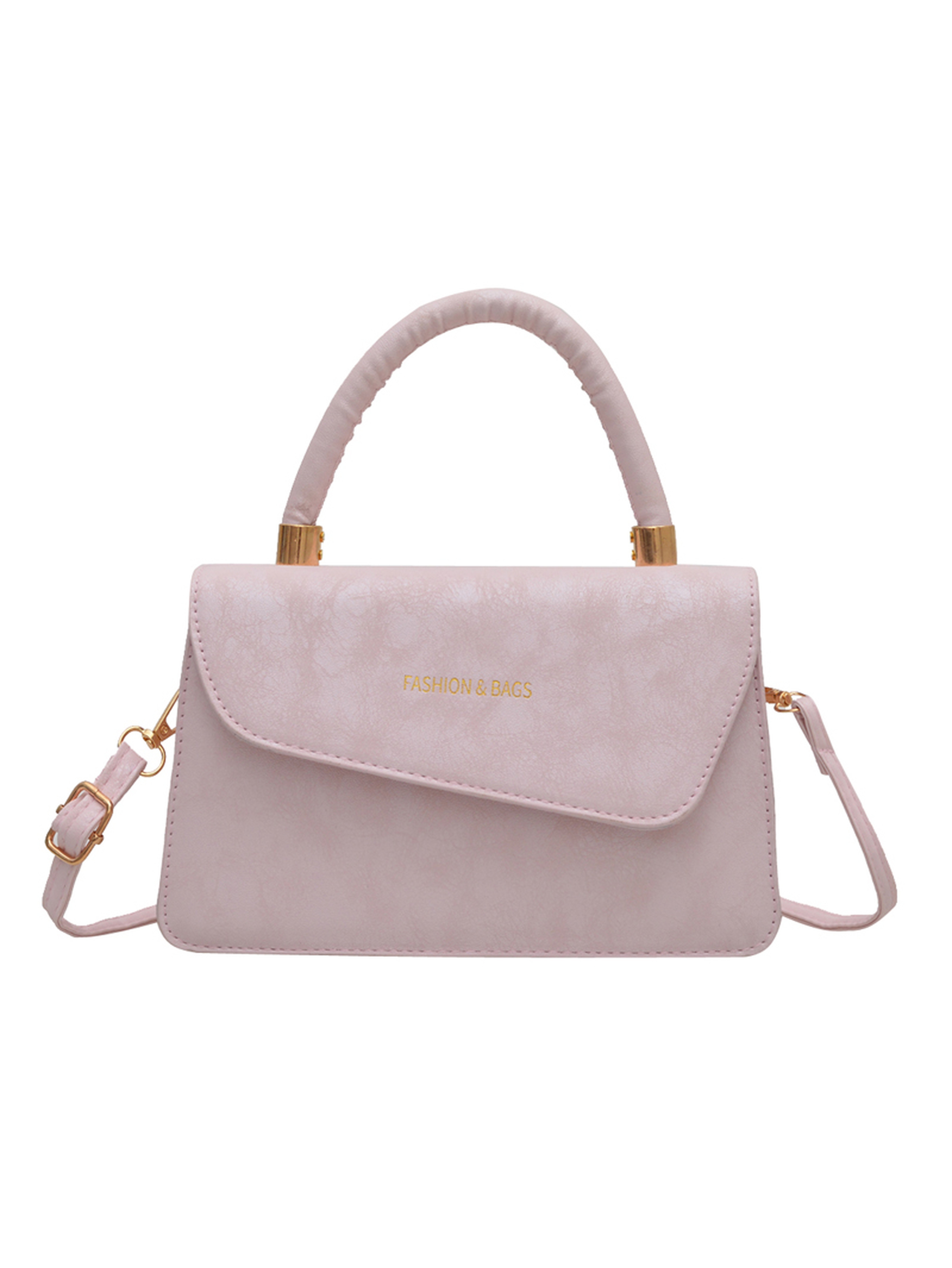 Pink Handbag with Top Handle and Shoulder Strap