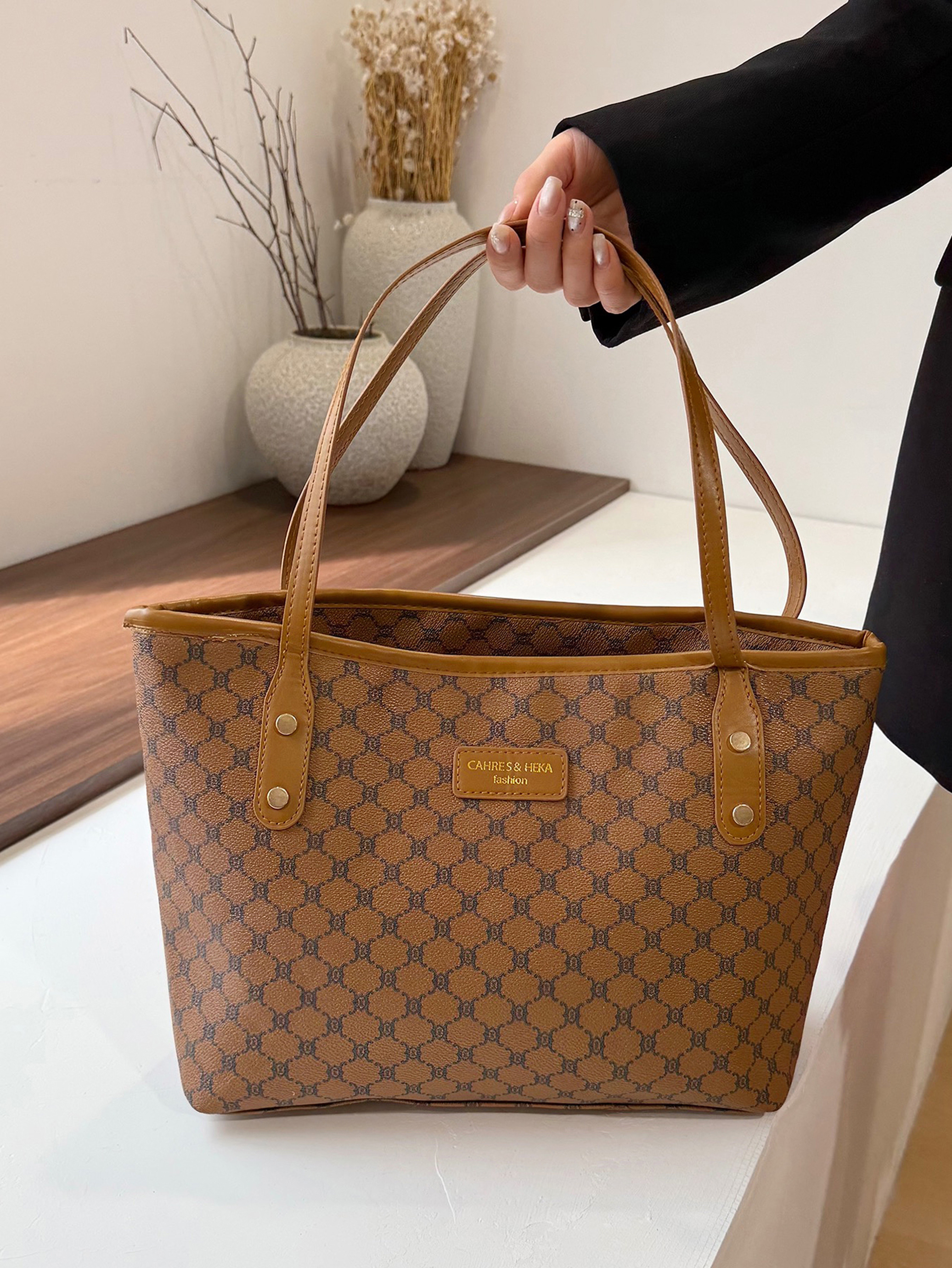 Brown Tote with Open Closure