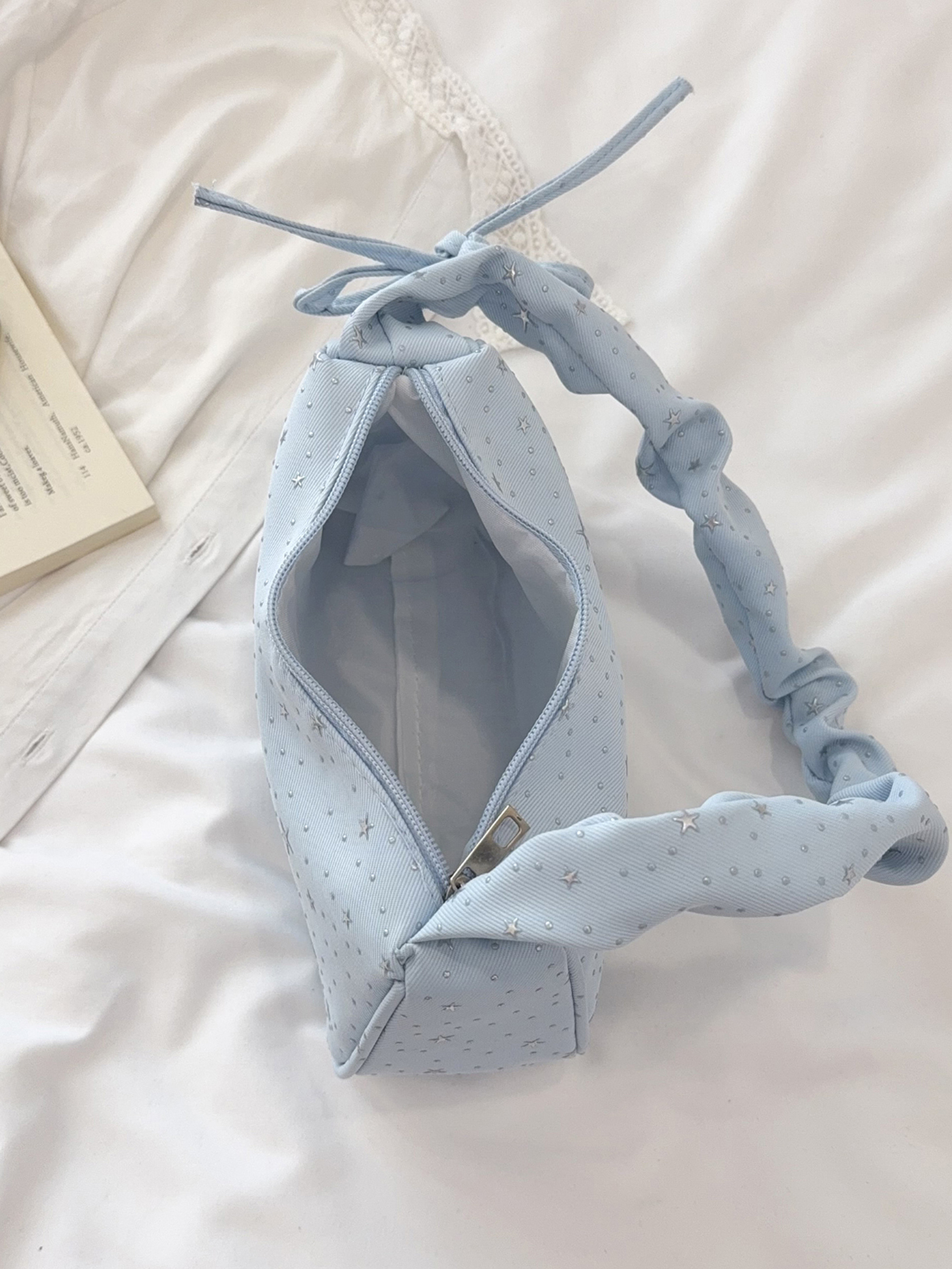 Light Blue Shoulder Bag with Zip Closure