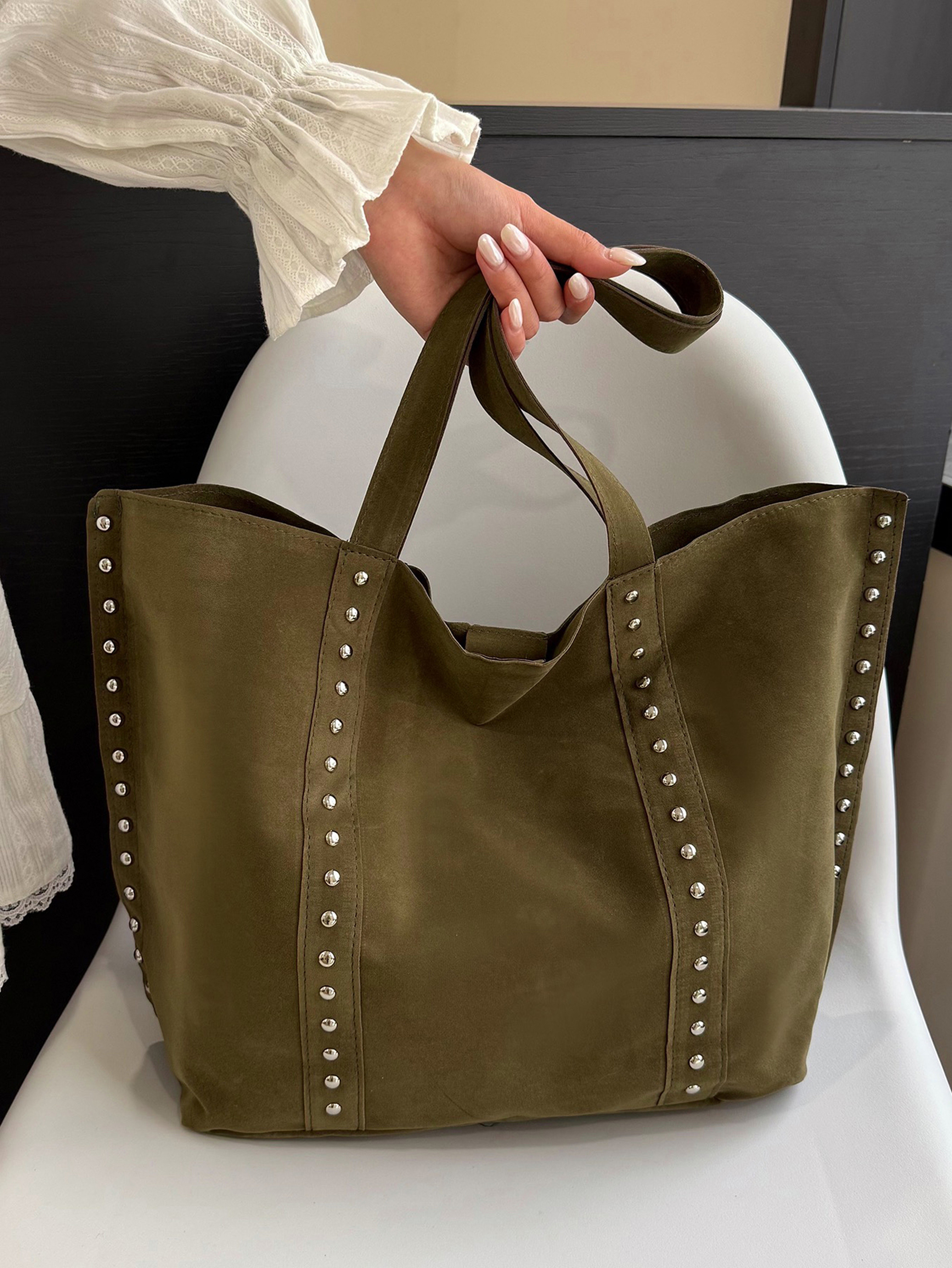 Green Tote with Open Closure