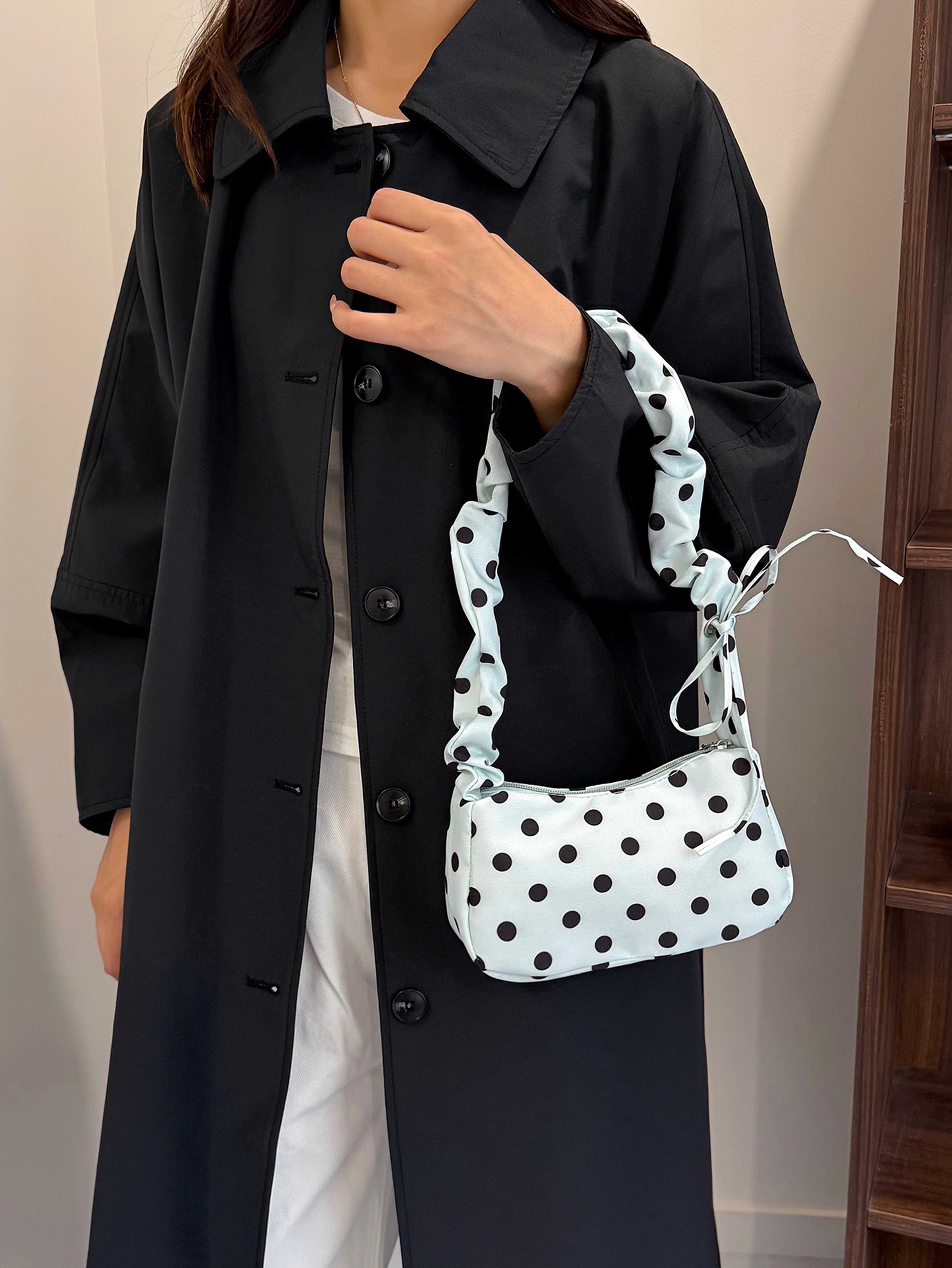 Light Blue Shoulder Bag with Zip Closure