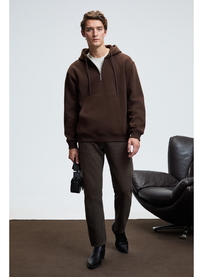 Brown Solid Hoodie with Long Sleeves