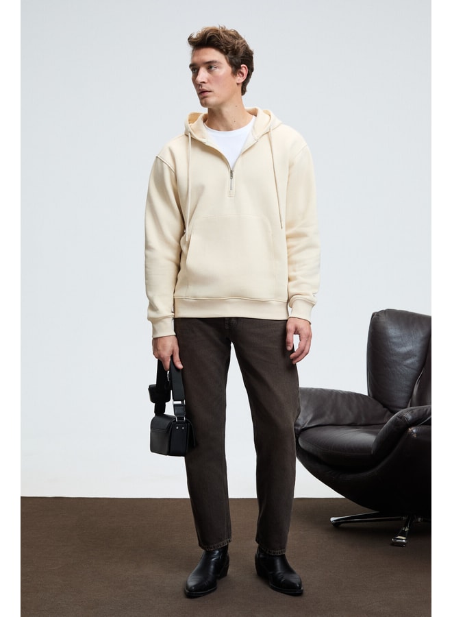 Cream Solid Hoodie with Long Sleeves