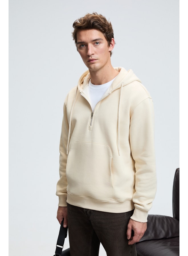 Cream Solid Hoodie with Long Sleeves